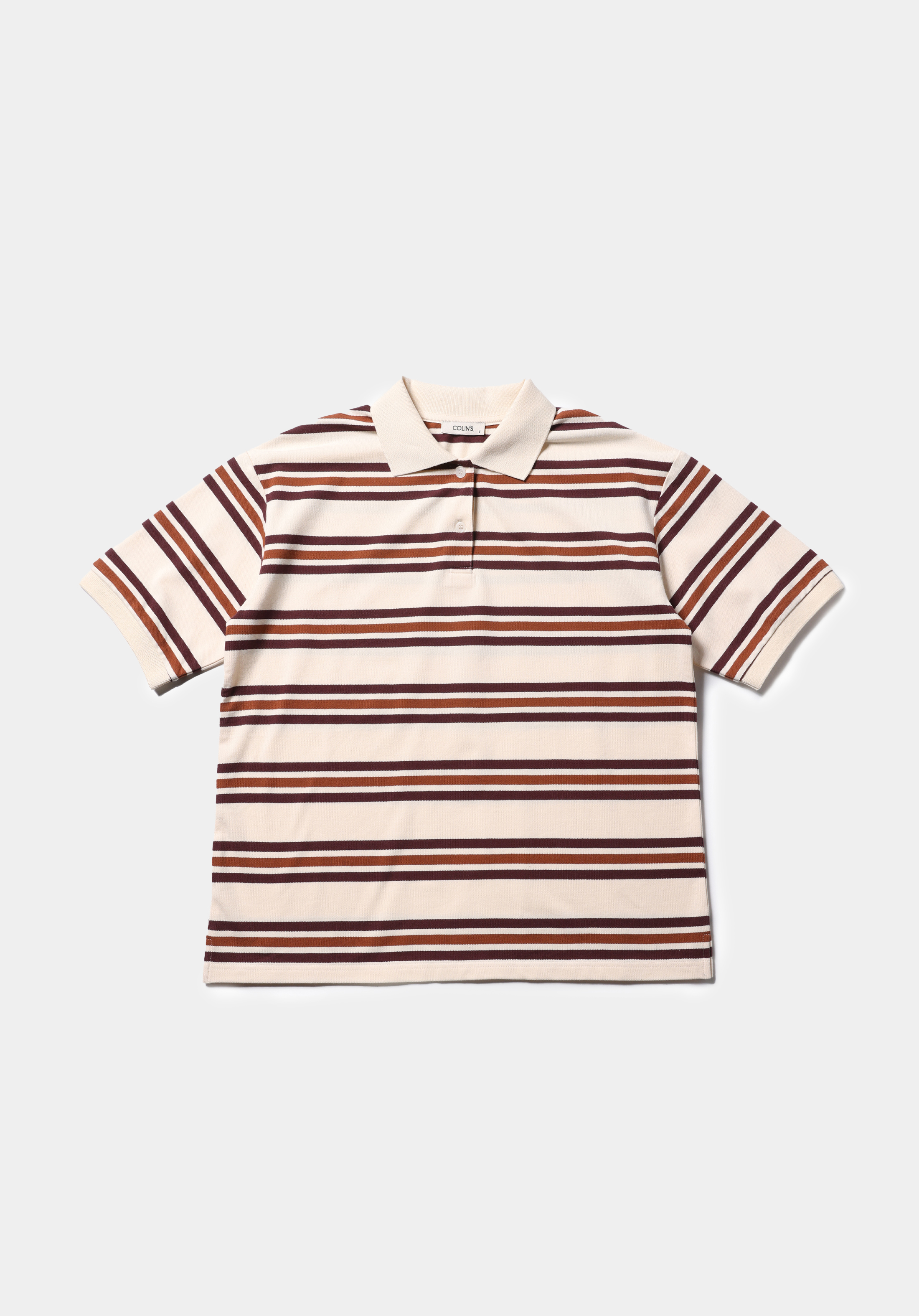 Regular Fit Polo Yaka Çizgili Kadın Çok Renkli Kısa Kol Tişört