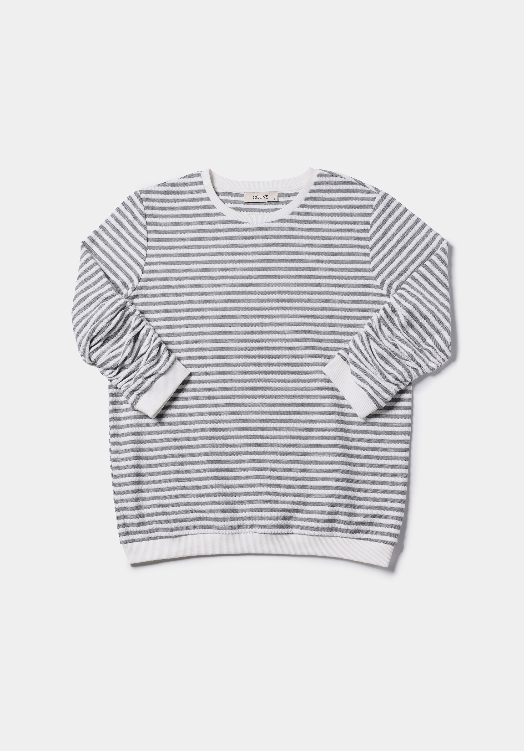 Regular Fit Yuvarlak Yaka Çizgili Kadın Beyaz ¾ Kol Tişört