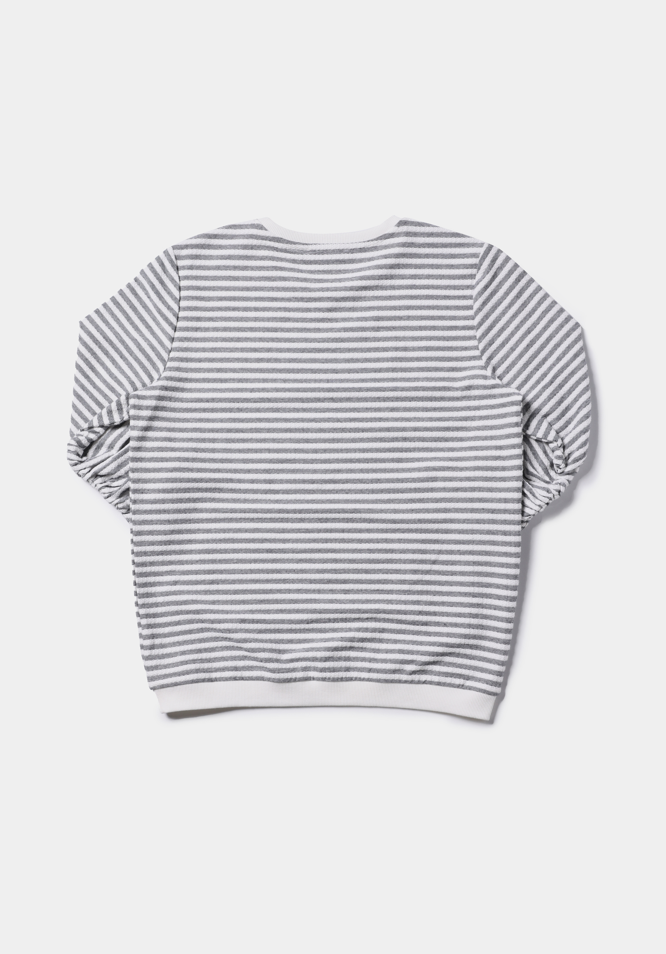 Regular Fit Yuvarlak Yaka Çizgili Kadın Beyaz ¾ Kol Tişört