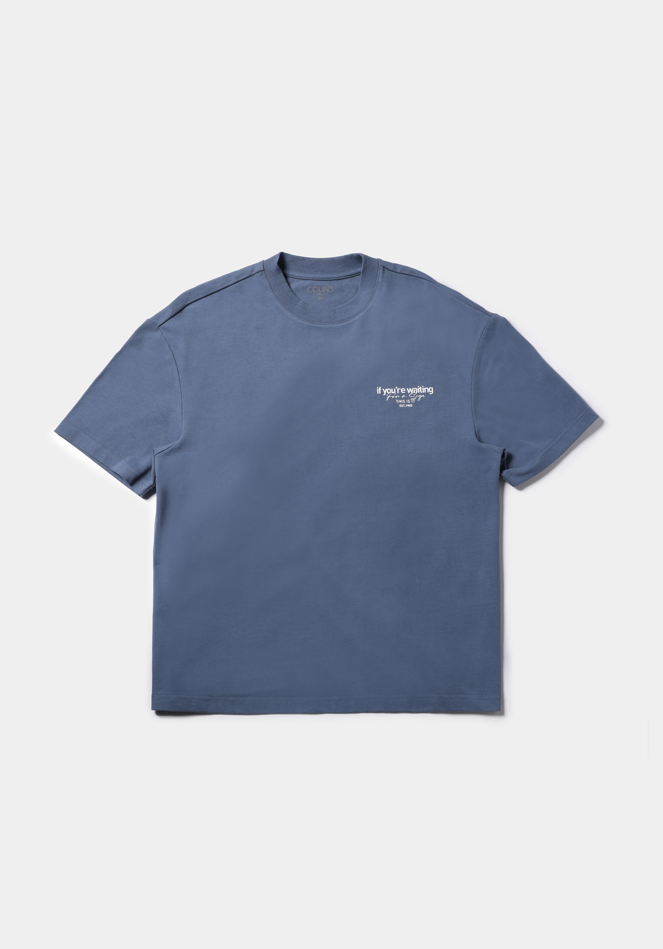 Oversize Fit Yuvarlak Yaka Düz Erkek Mavi Kısa Kol Tişört