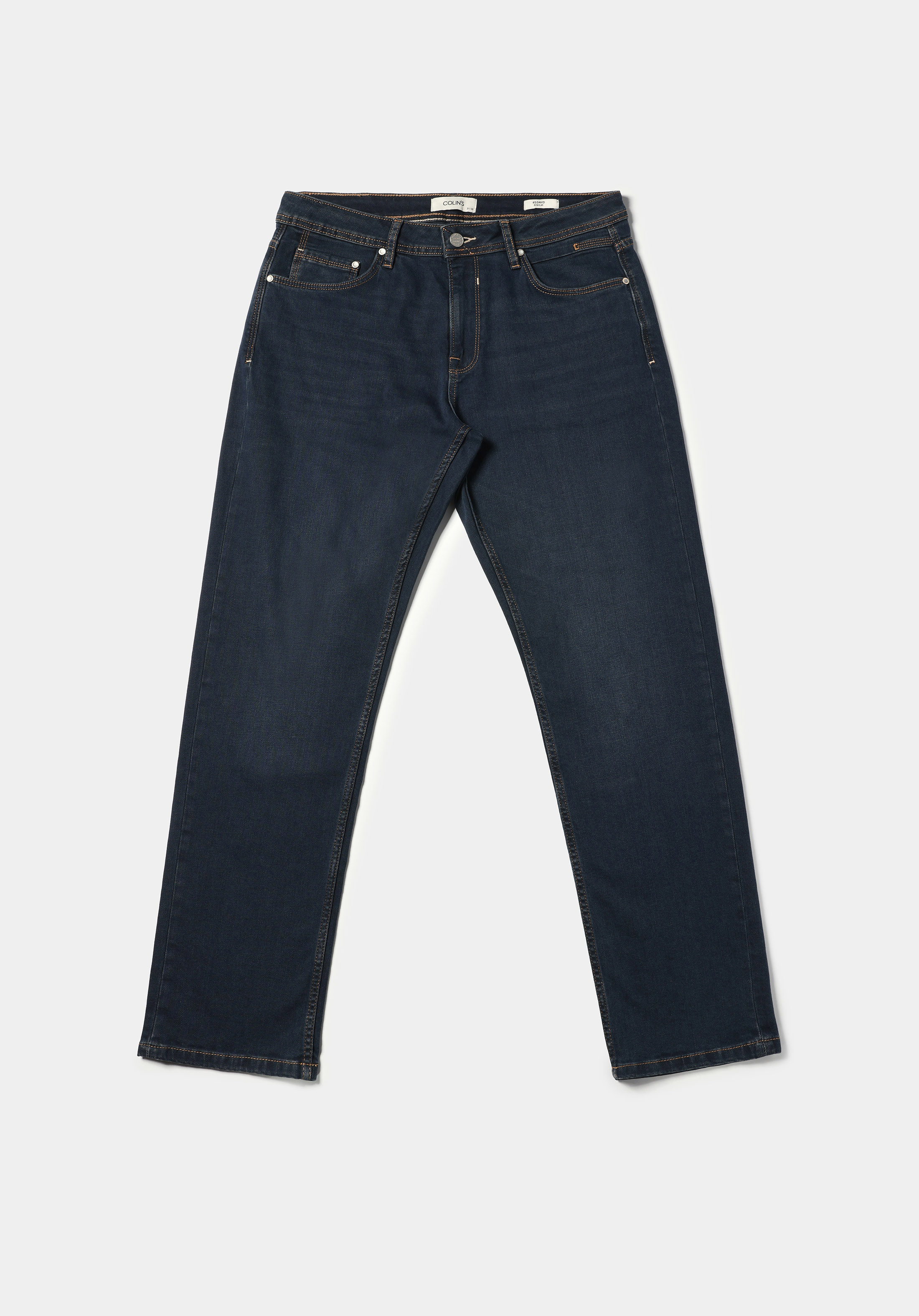 Regular Fit Orta Bel Düz Paça Erkek Koyu İndigo Jean Pantolon