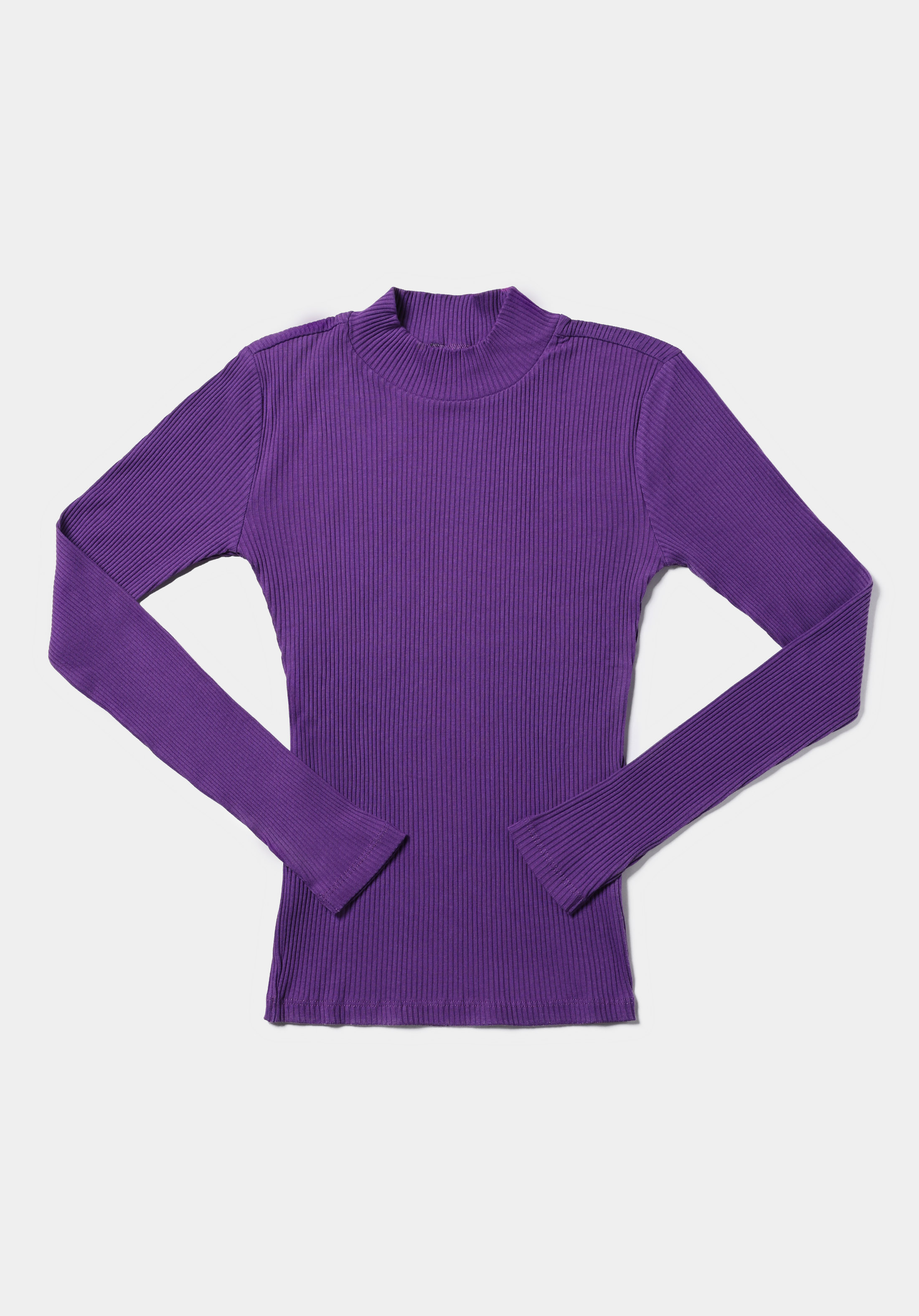 Slim Fit Yarım Balıkçı Yaka Düz Kadın Mor Tişört