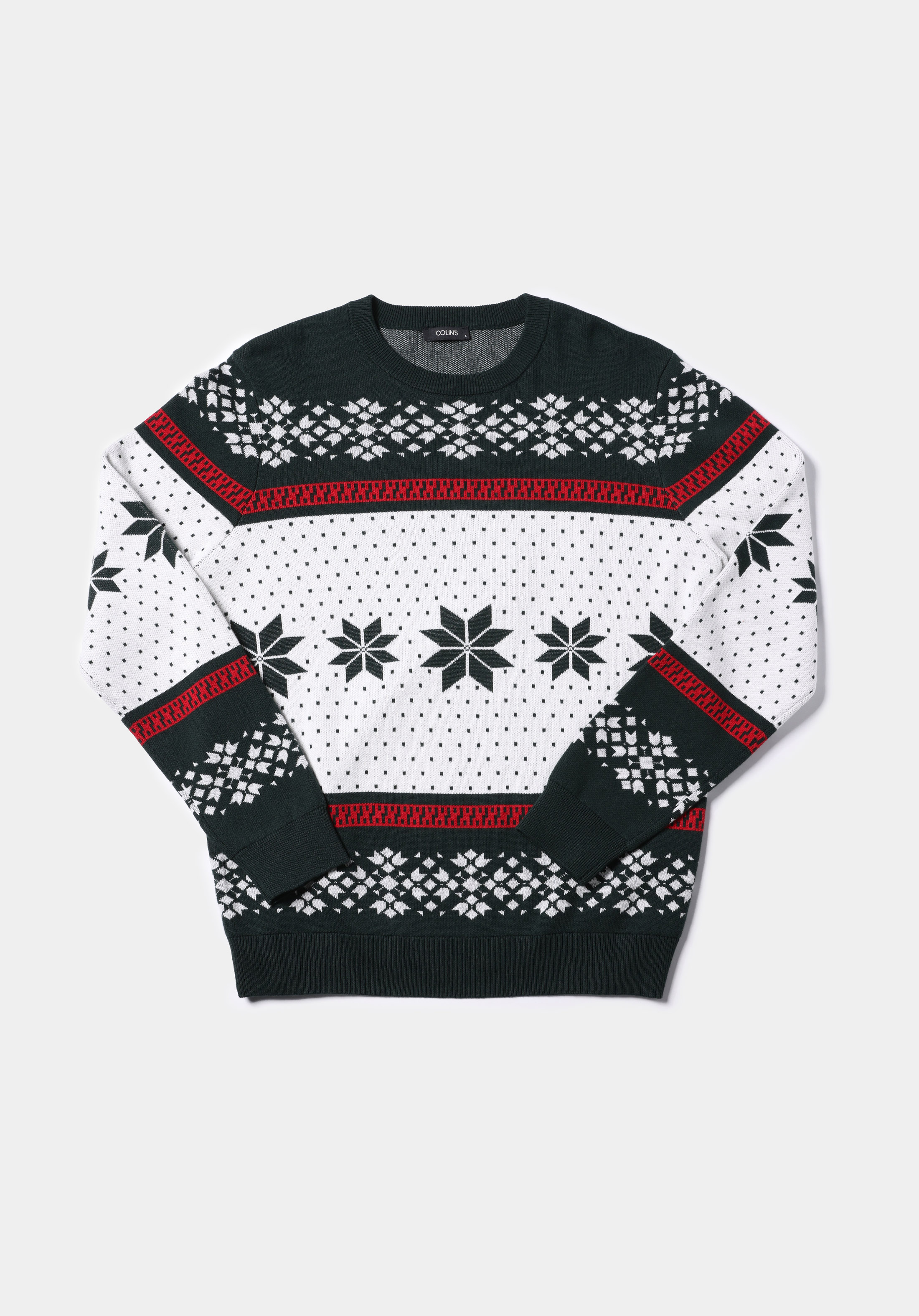 Regular Fit Yuvarlak Yaka Jakarlı Erkek Yeşil Kazak