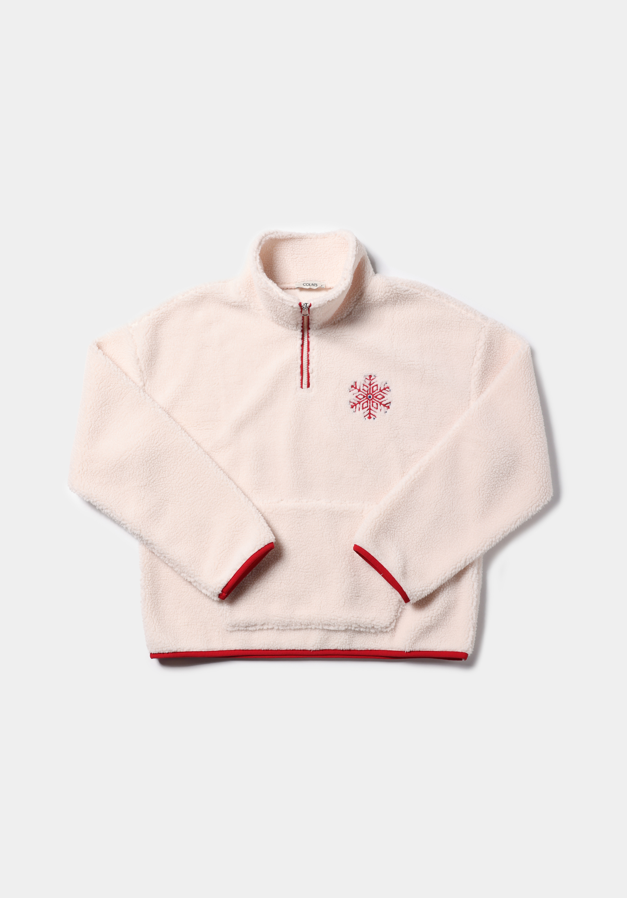 Regular Fit Fermuarlı Nakışlı Kadın Ekru Sweatshirt