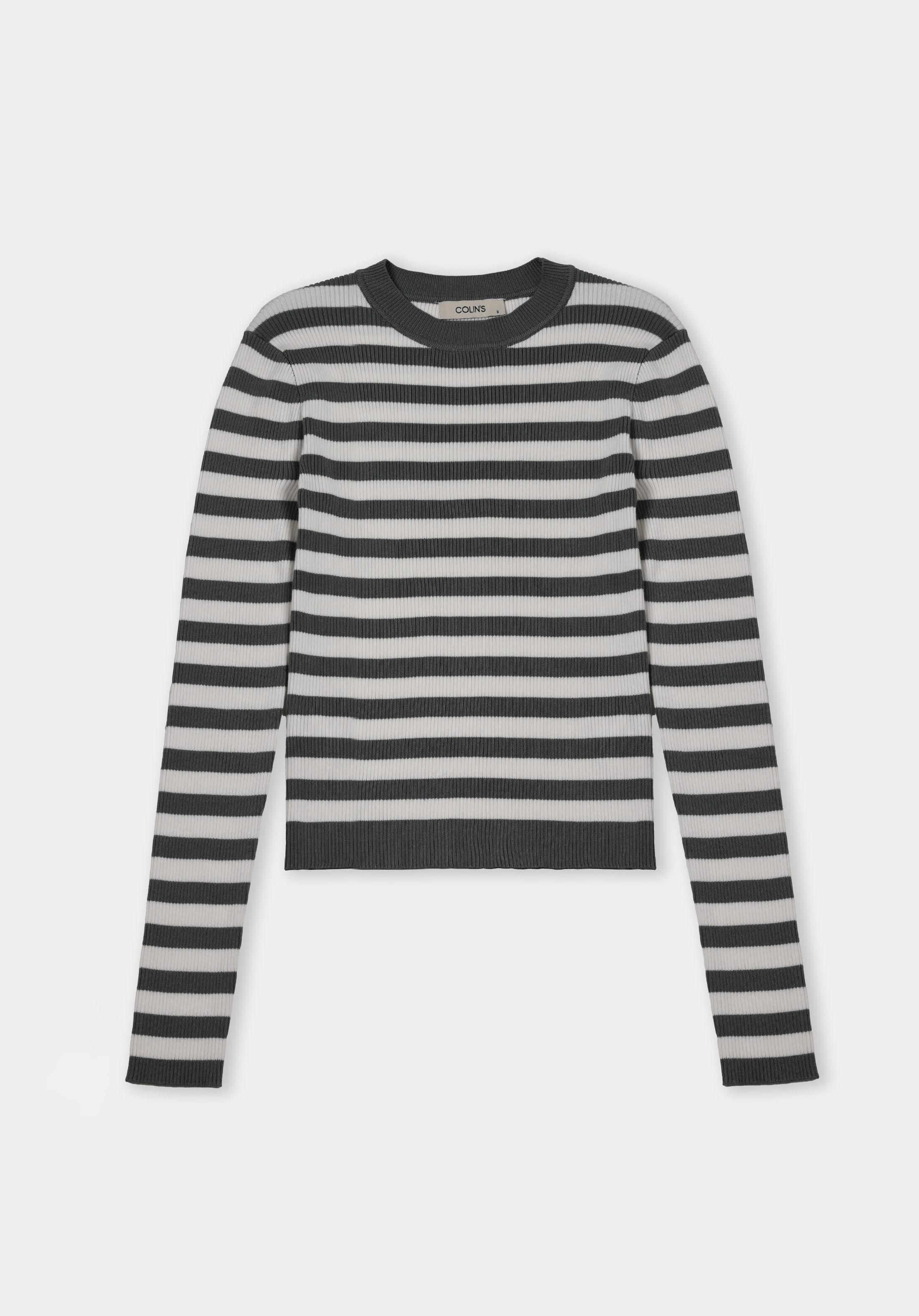 Slim Fit Yuvarlak Yaka Çizgili Kadın Yeşil Kazak