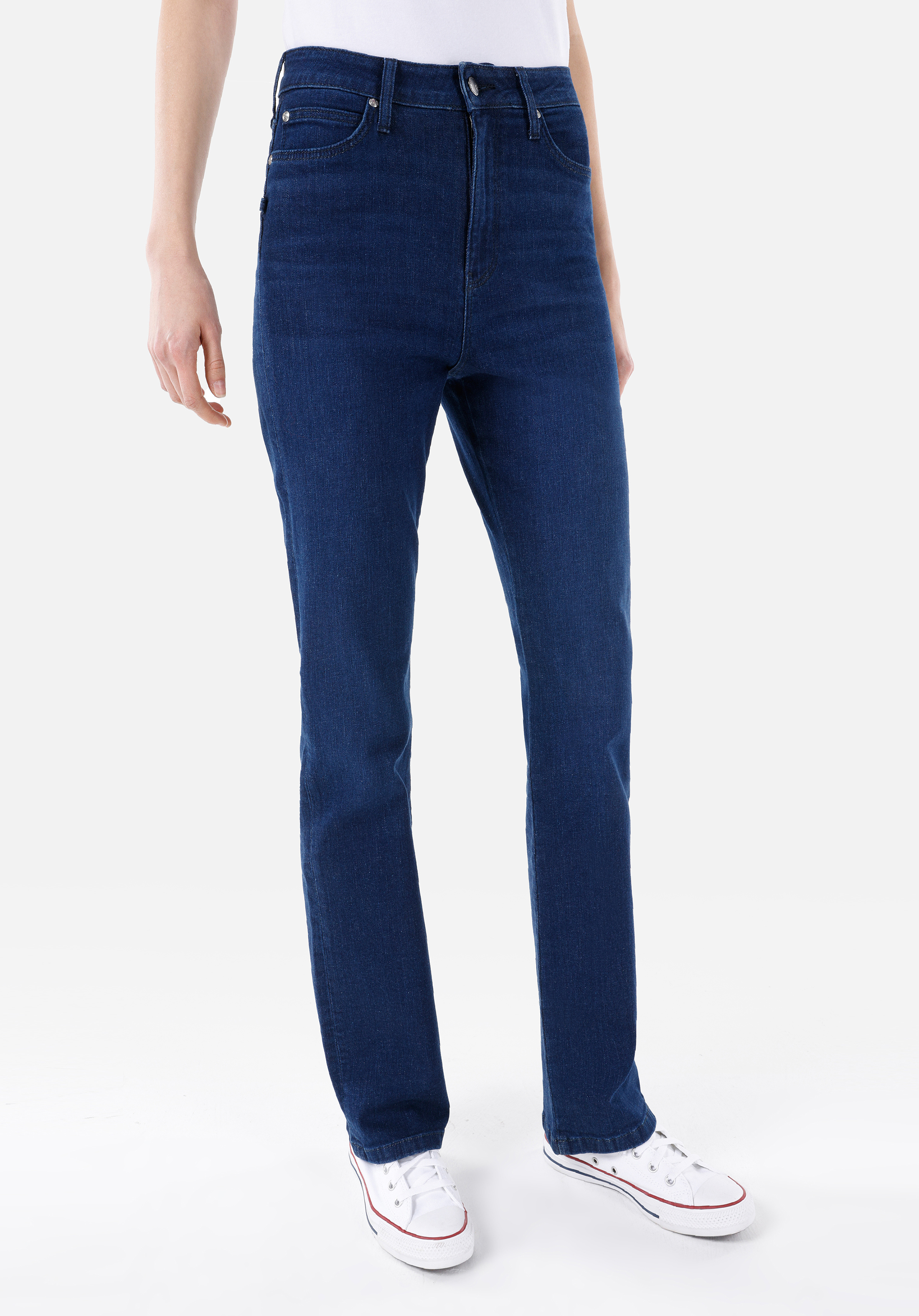 Regular Fit Orta Bel Slim Straight Leg Kadın İndigo Jean Pantolon