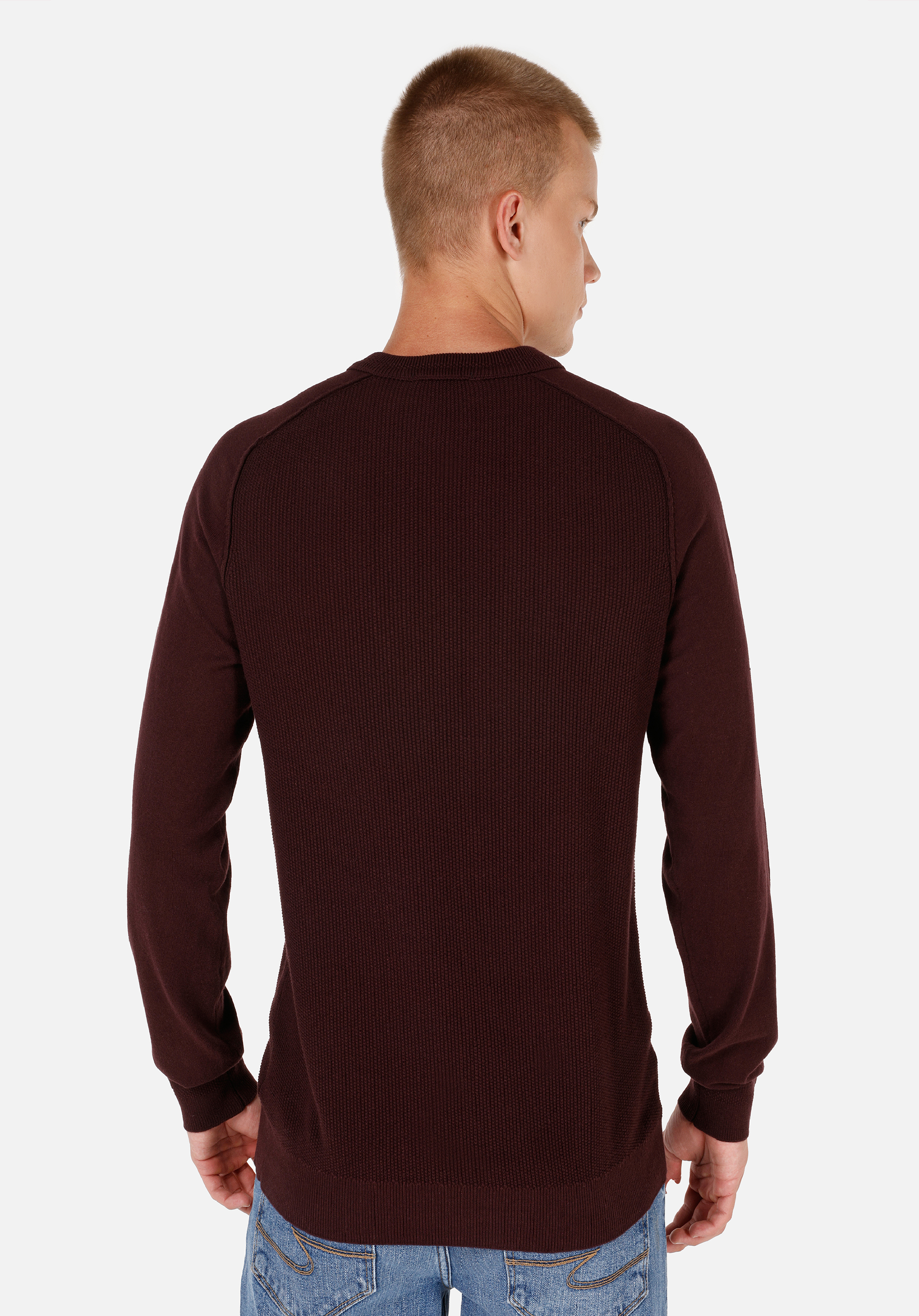Slim Fit Yuvarlak Yaka  Erkek Bordo Kazak