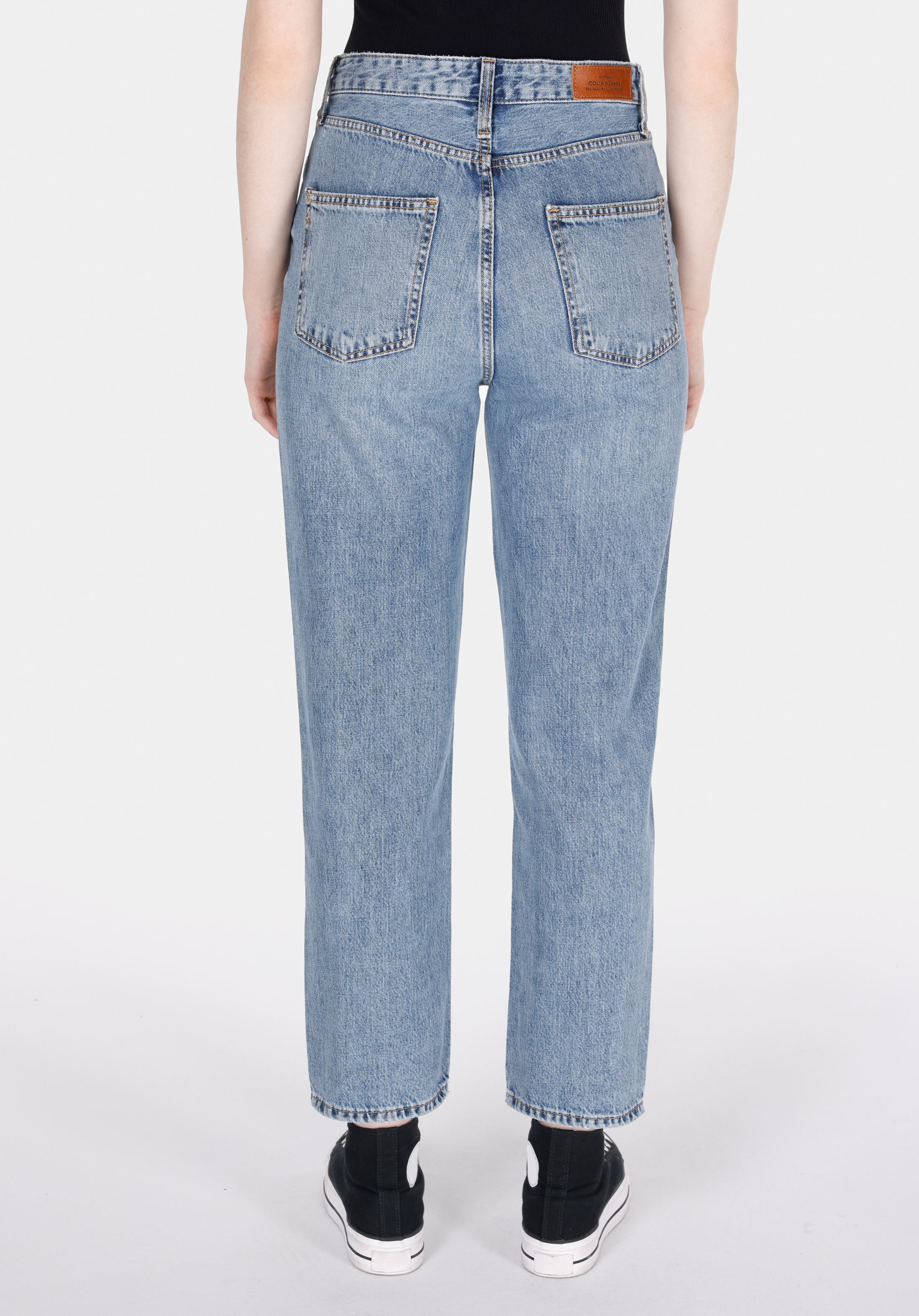 Straight Fit Yüksel Bel Düz Paça Kadın Light İndigo Denim Jean Pantolon