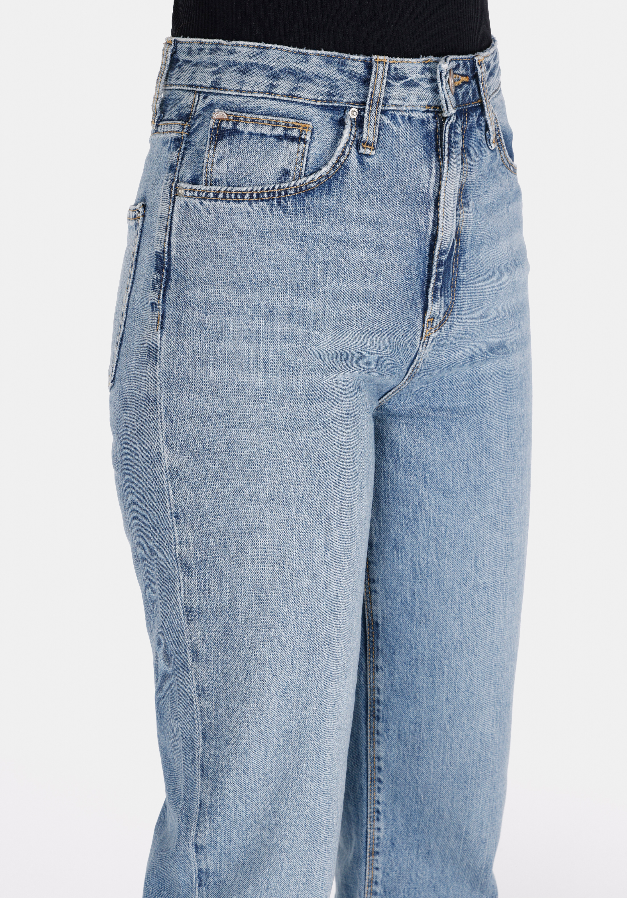 Straight Fit Yüksel Bel Düz Paça Kadın Light İndigo Denim Jean Pantolon