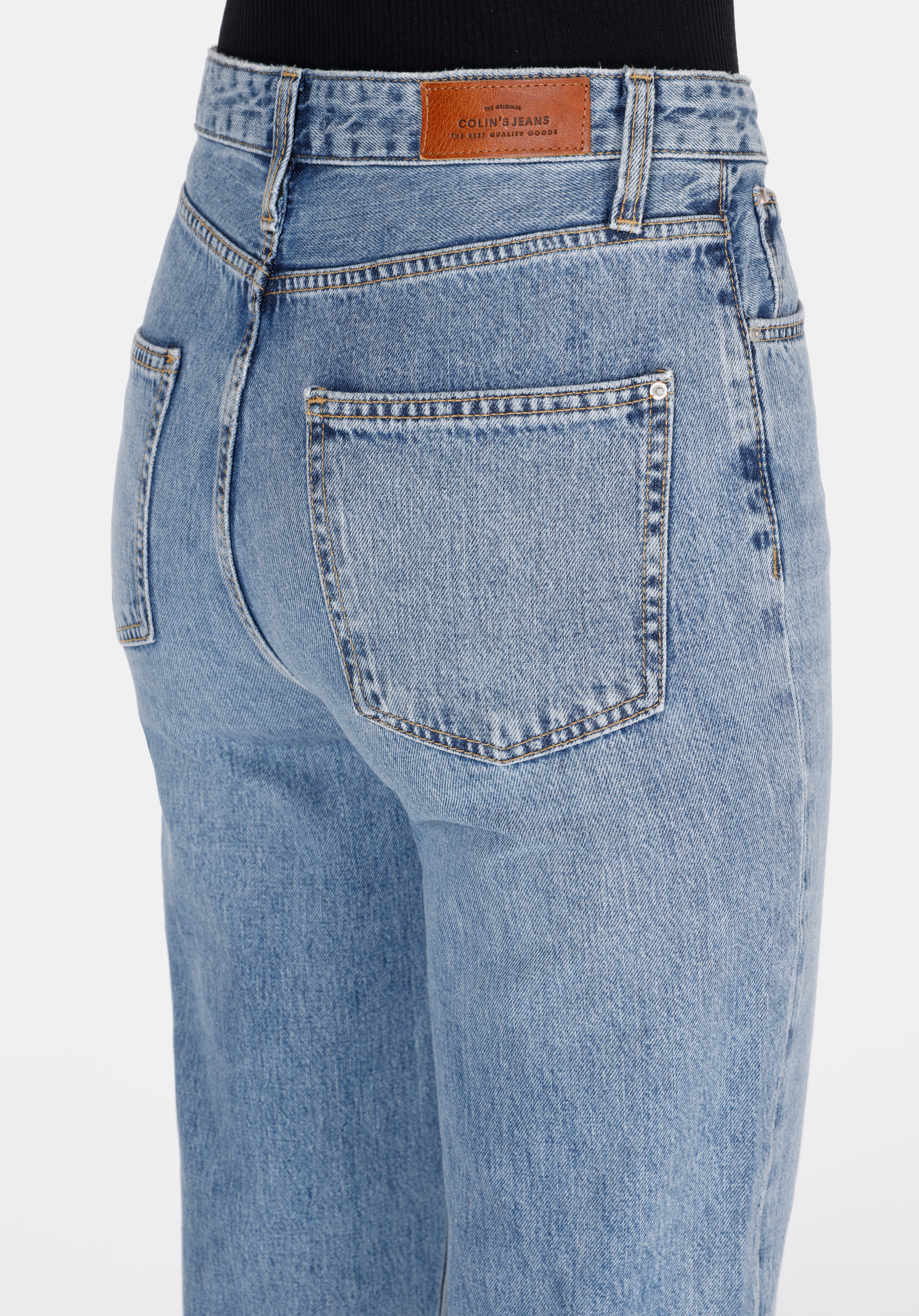 Straight Fit Yüksel Bel Düz Paça Kadın Light İndigo Denim Jean Pantolon