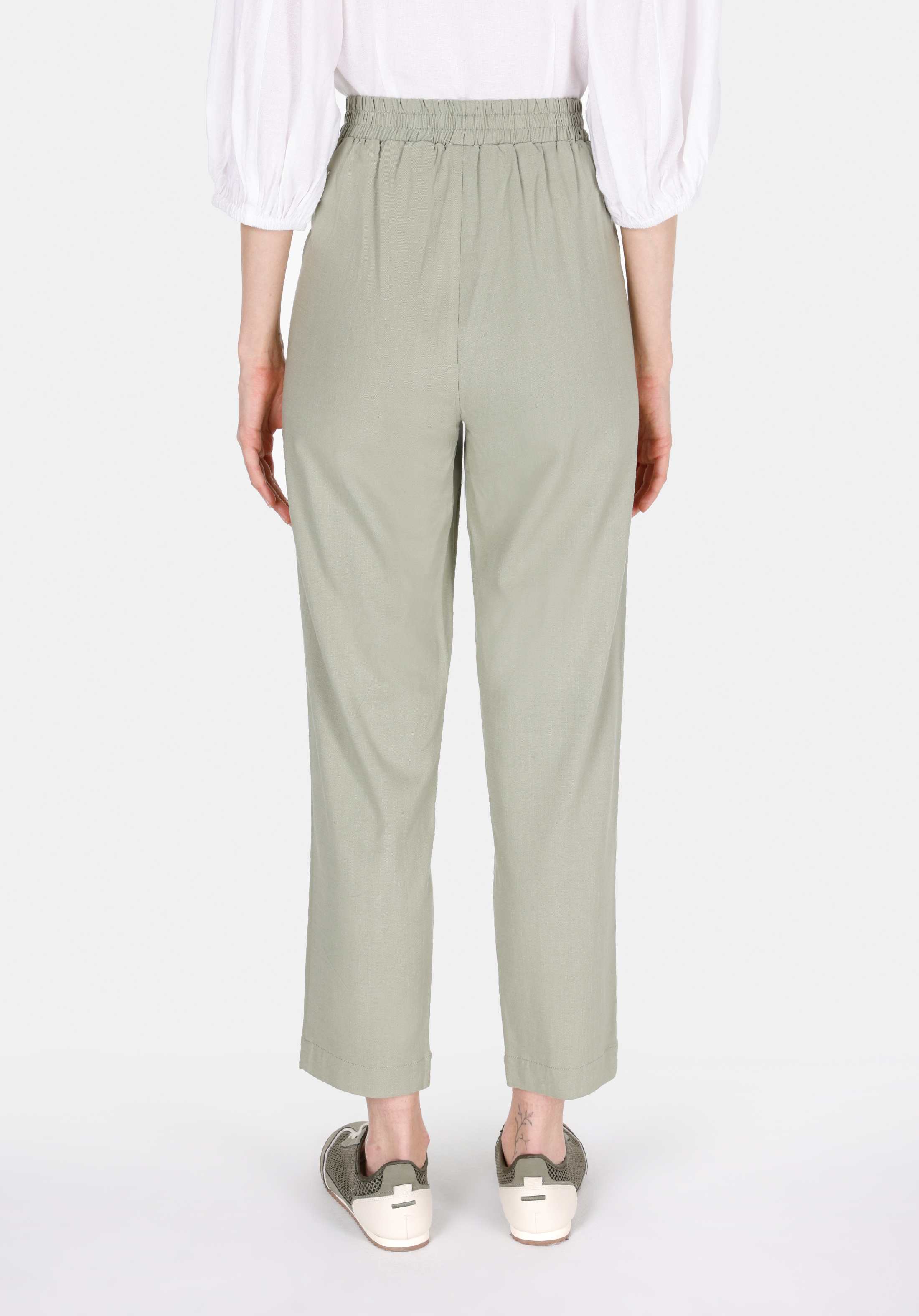 Regular Fit Yüksel Bel Düz Paça Kadın Yeşil  Pantolon