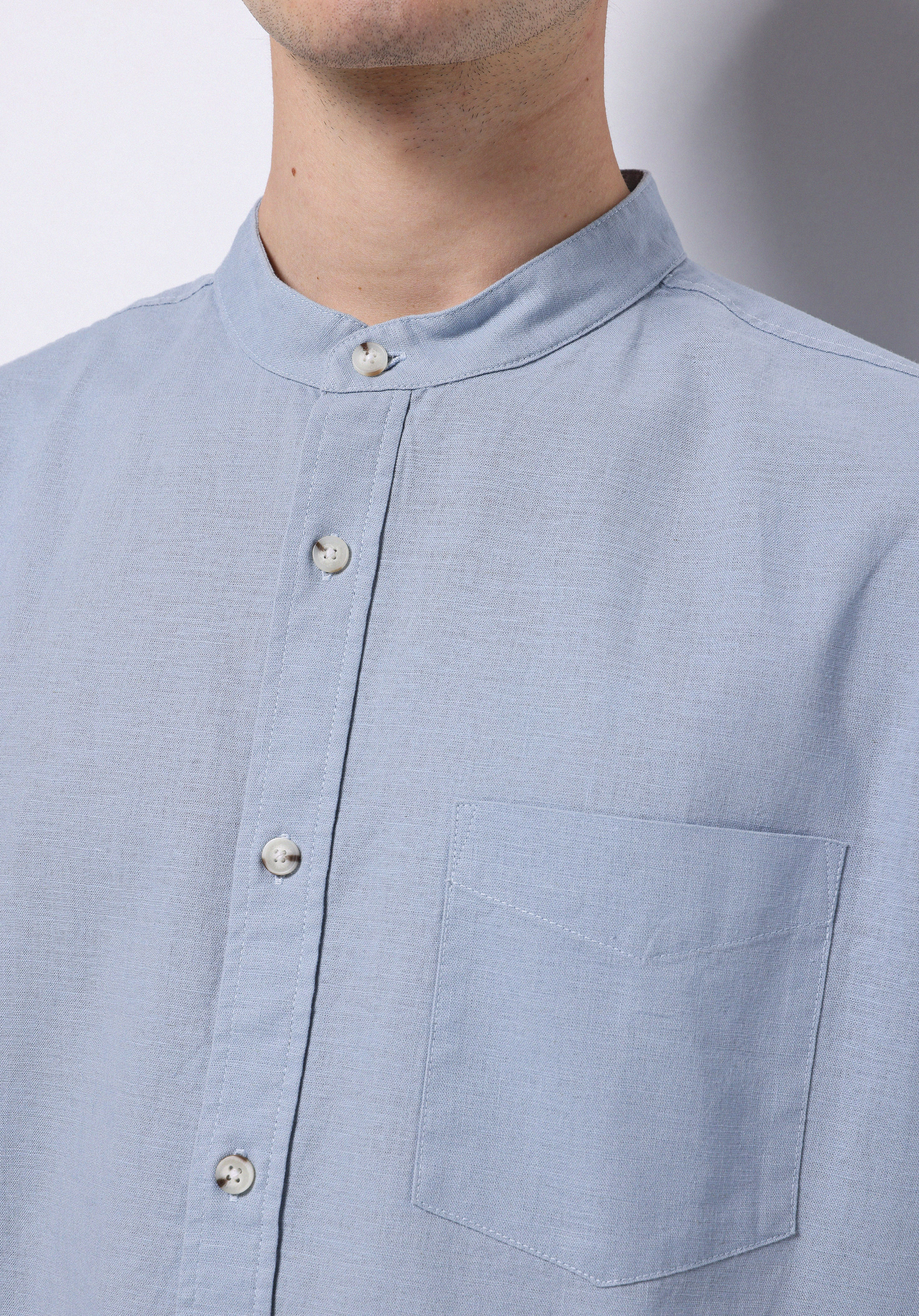 Regular Fit Hakim Yaka Düz Erkek Mavi Uzun Kol Gömlek