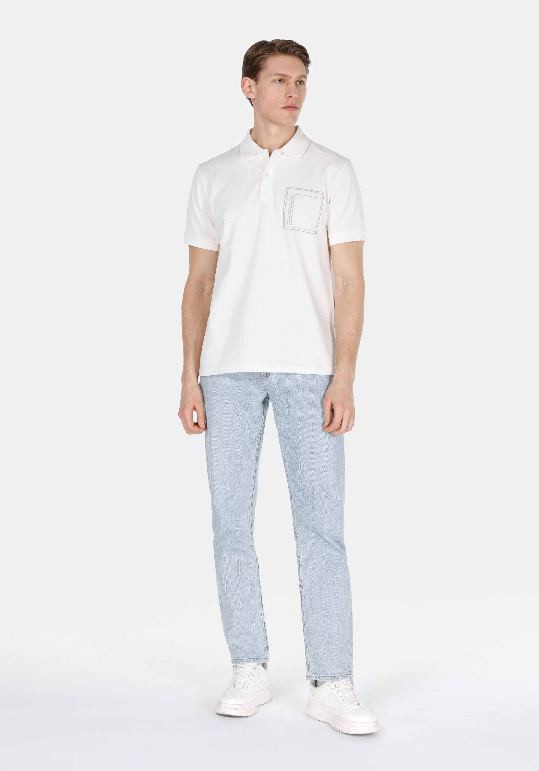 Regular Fit Polo Yaka Düz Erkek Beyaz Kısa Kol Tişört