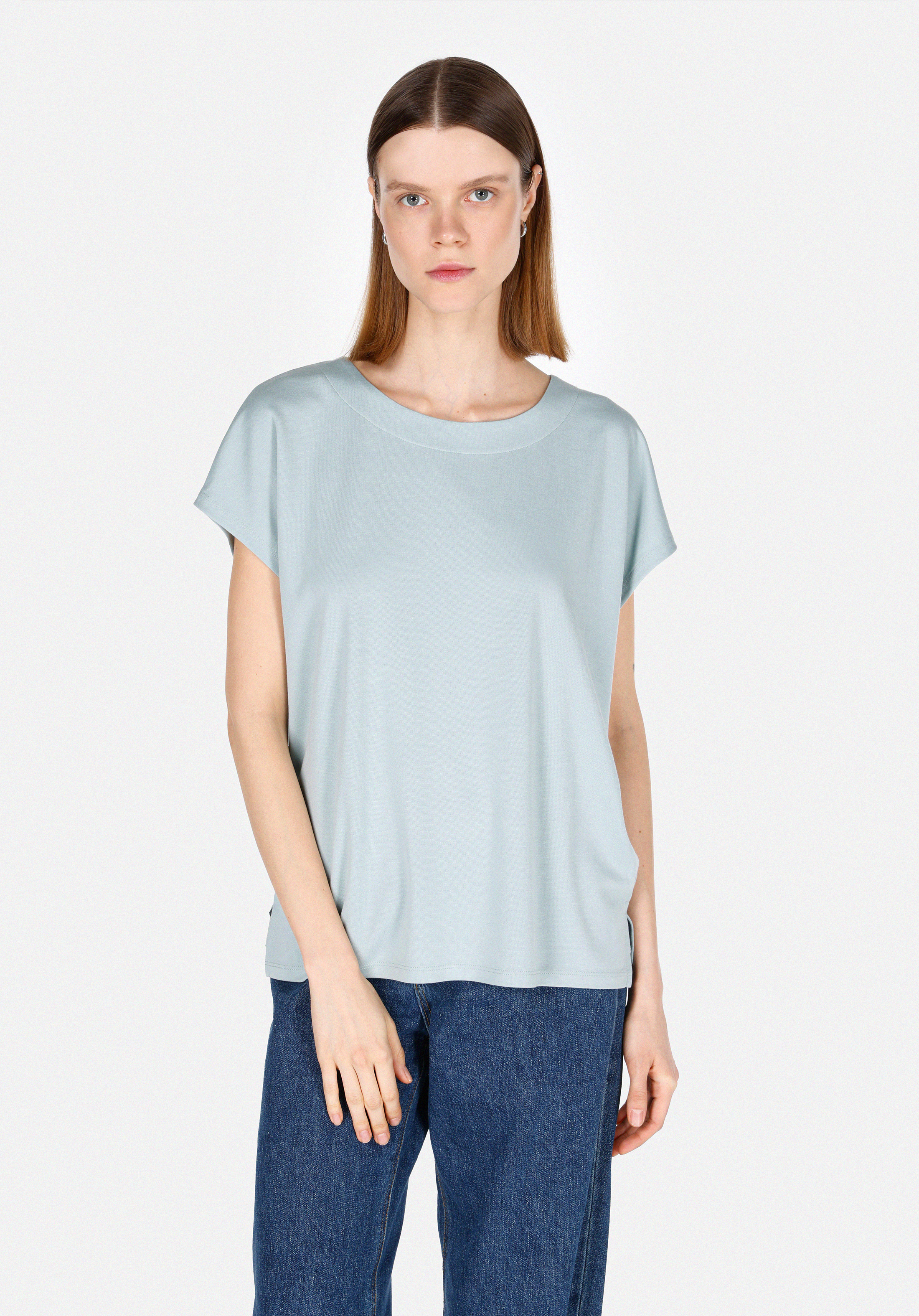 Regular Fit Yuvarlak Yaka Düz Kadın Yeşil Kısa Kol Tişört