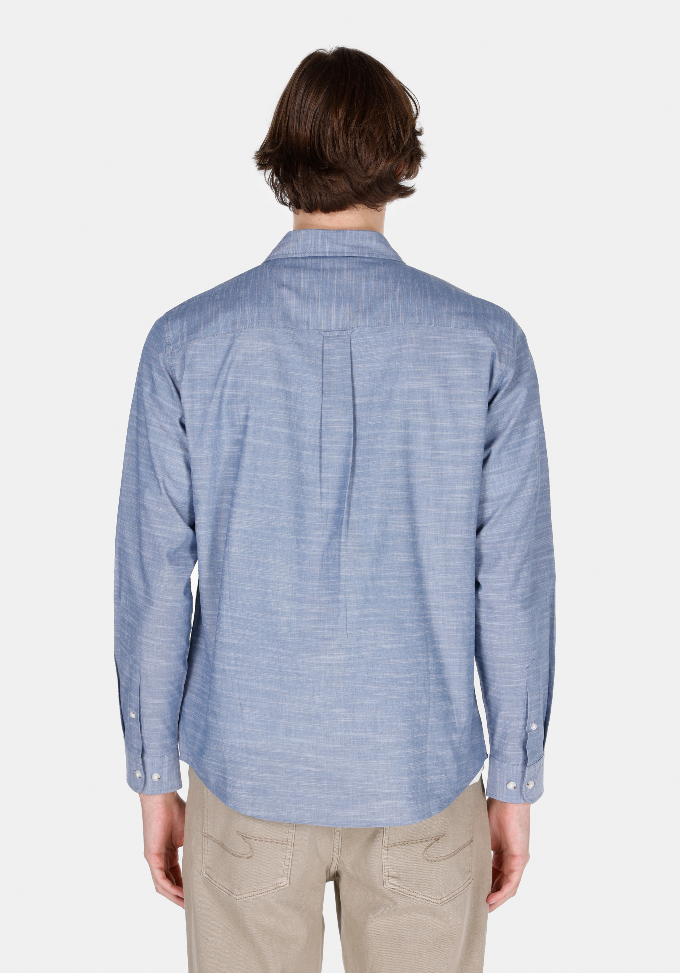 Regular Fit Shirt Neck Düz Erkek Mavi Uzun Kol Gömlek