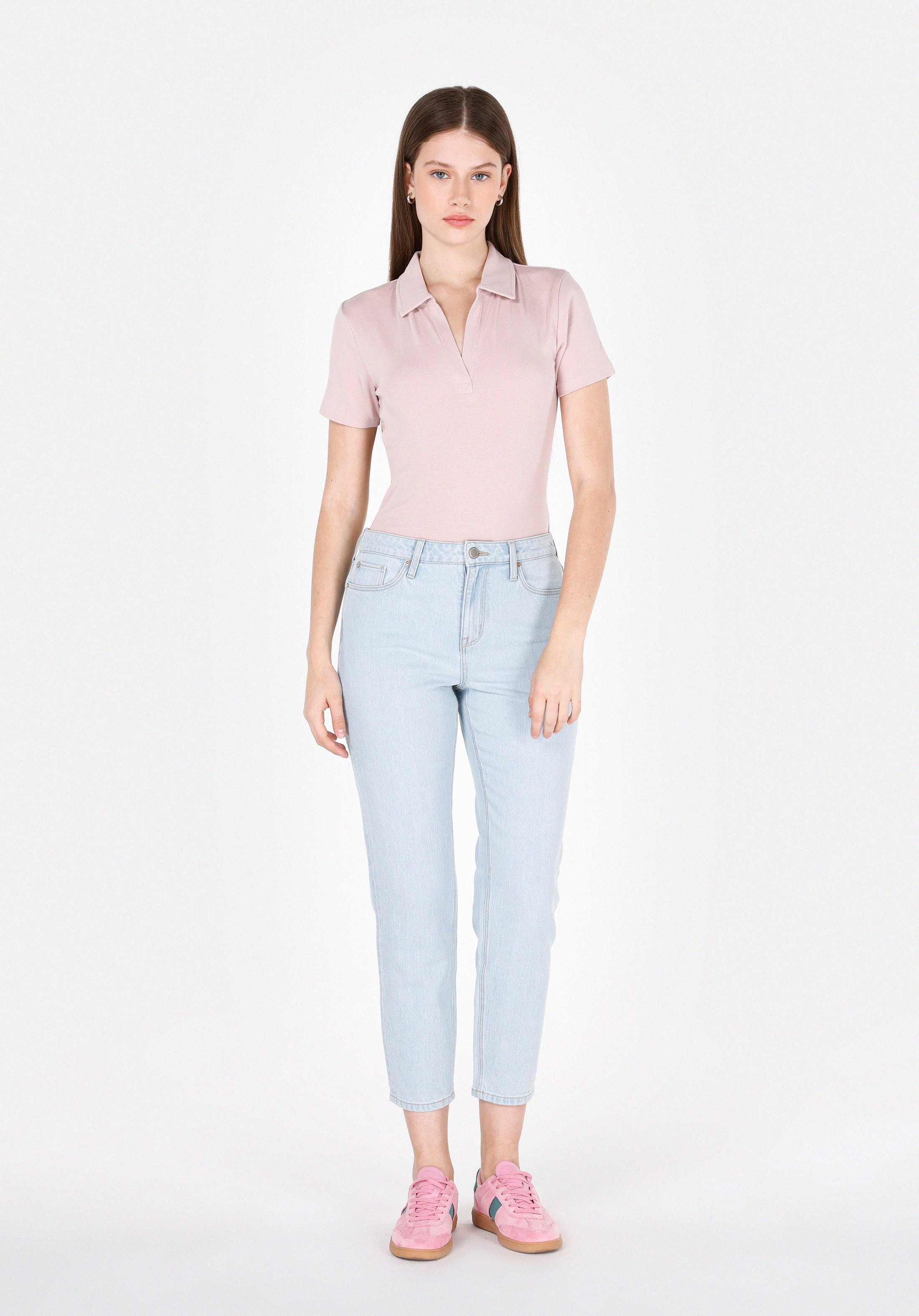 Mom Fit   Kadın Bleach İndigo Denim Jean Pantolon