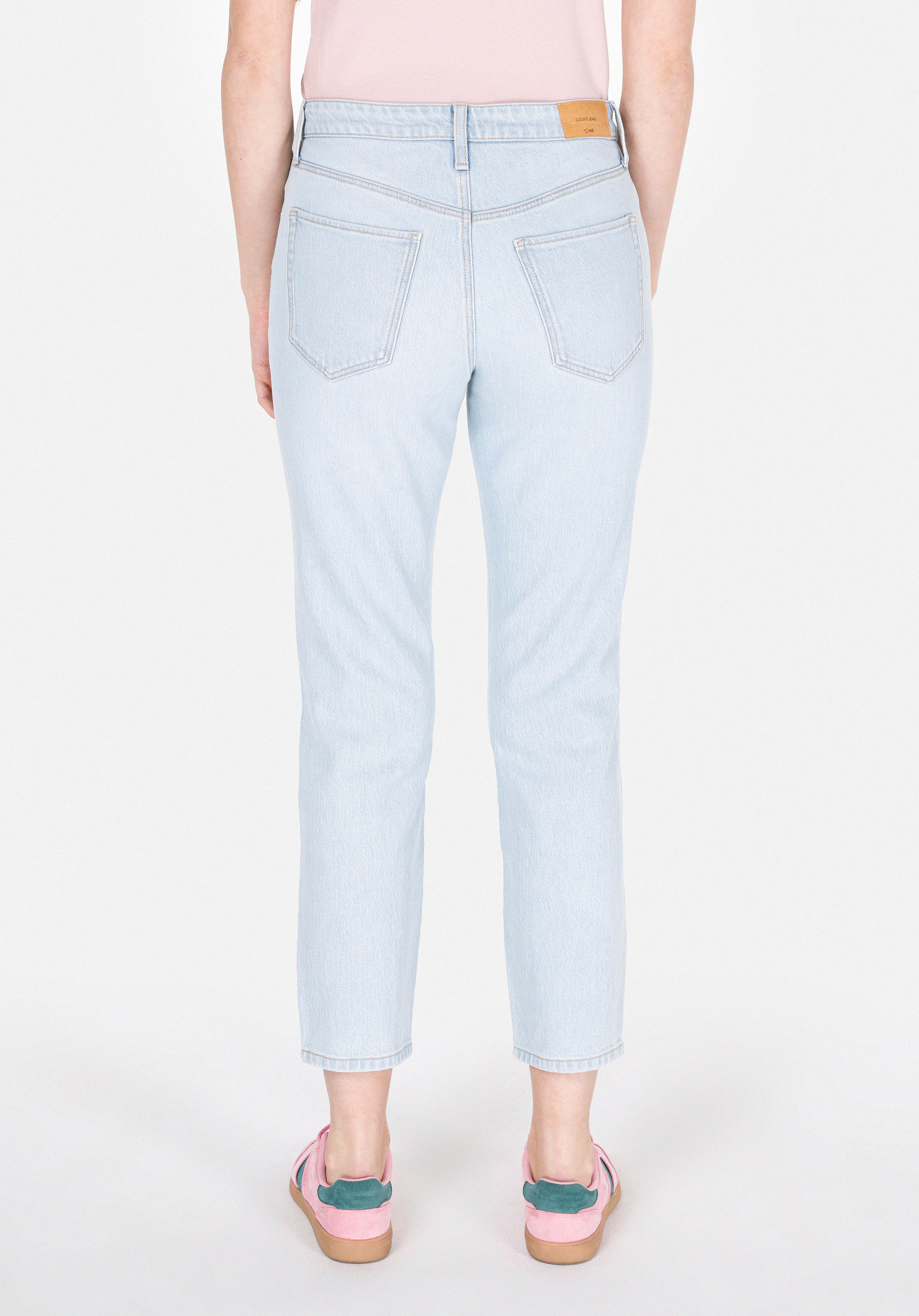 Mom Fit   Kadın Bleach İndigo Denim Jean Pantolon