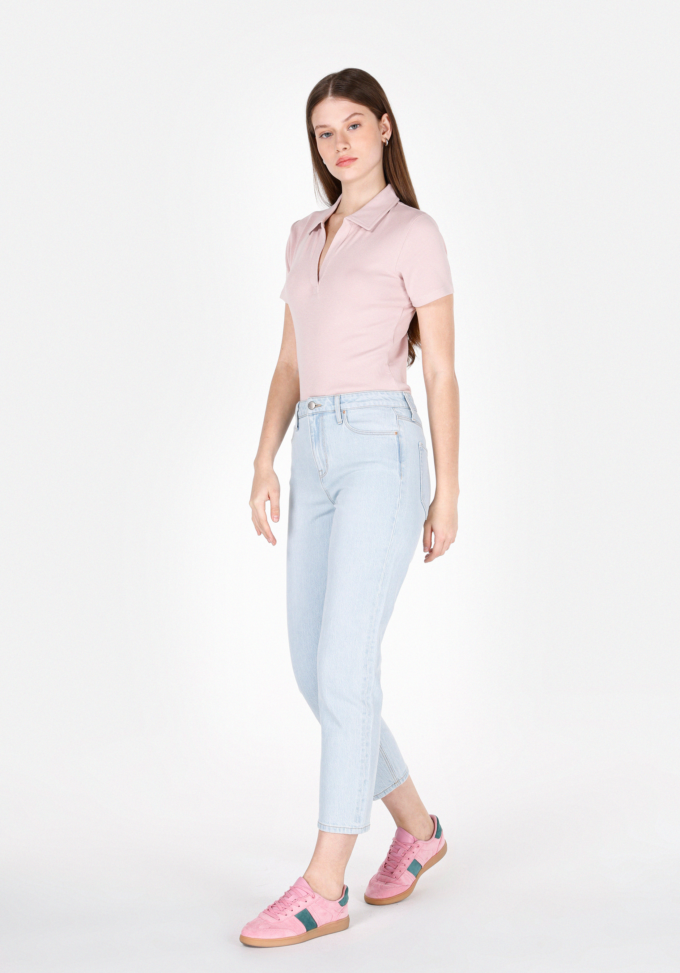 Mom Fit   Kadın Bleach İndigo Denim Jean Pantolon