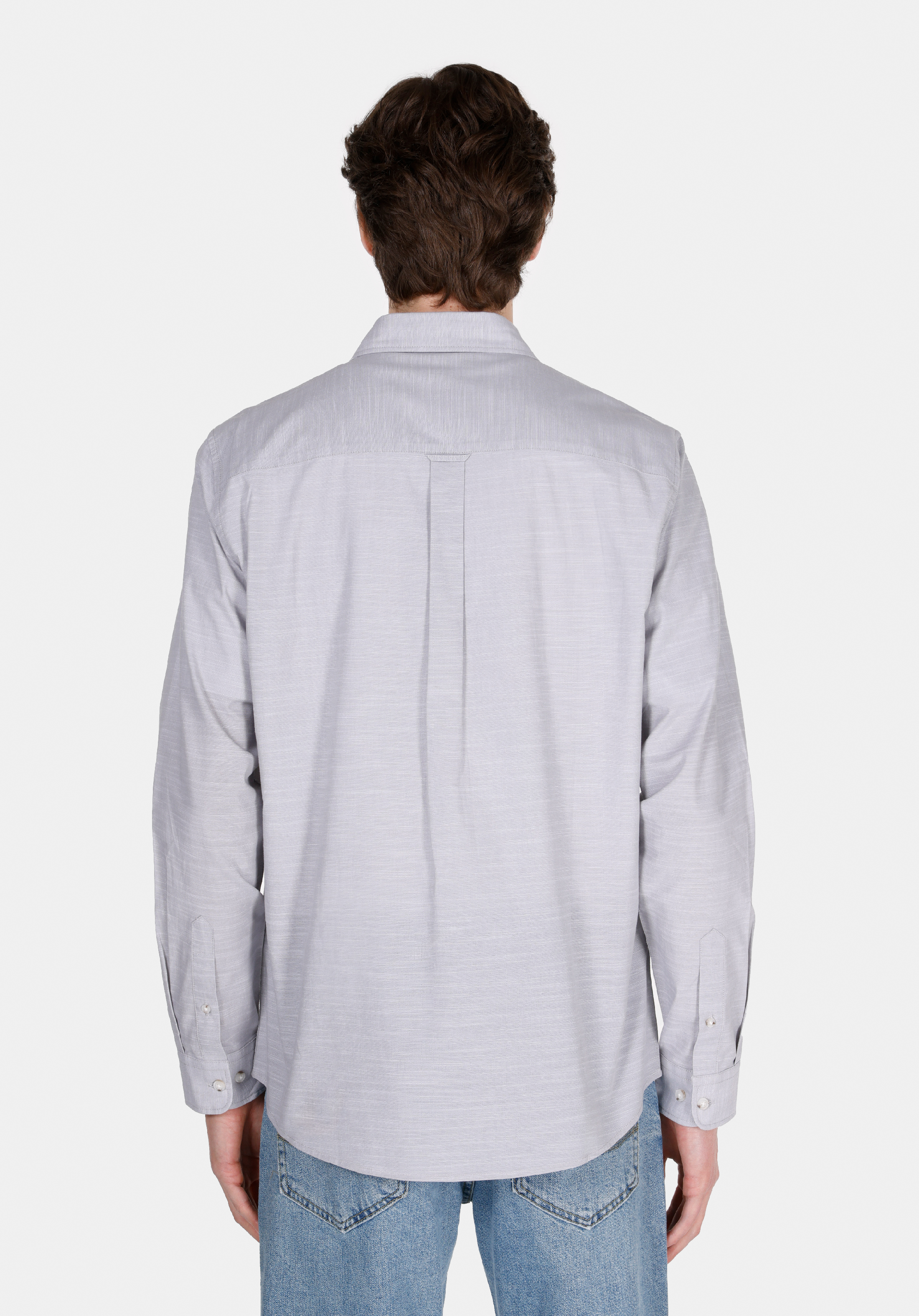 Regular Fit Shirt Neck Düz Erkek Taş Uzun Kol Gömlek