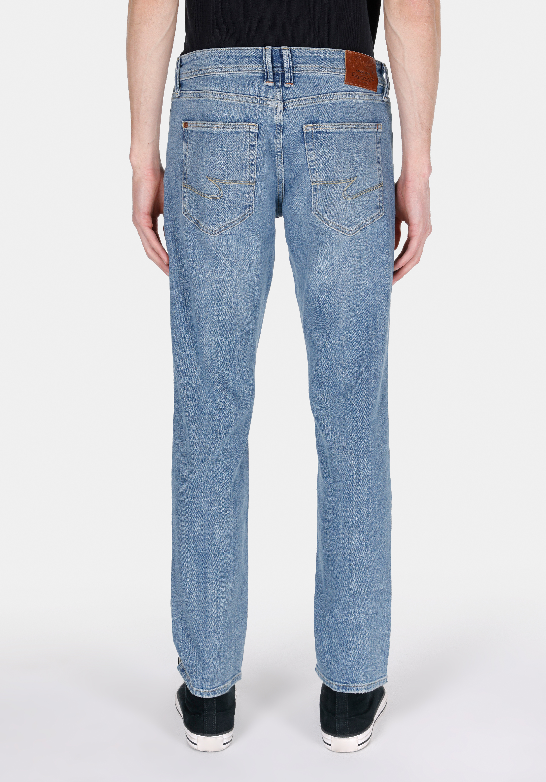 Straight Fit Düşük Bel Düz Paça Erkek Mid İndigo Denim Jean Pantolon