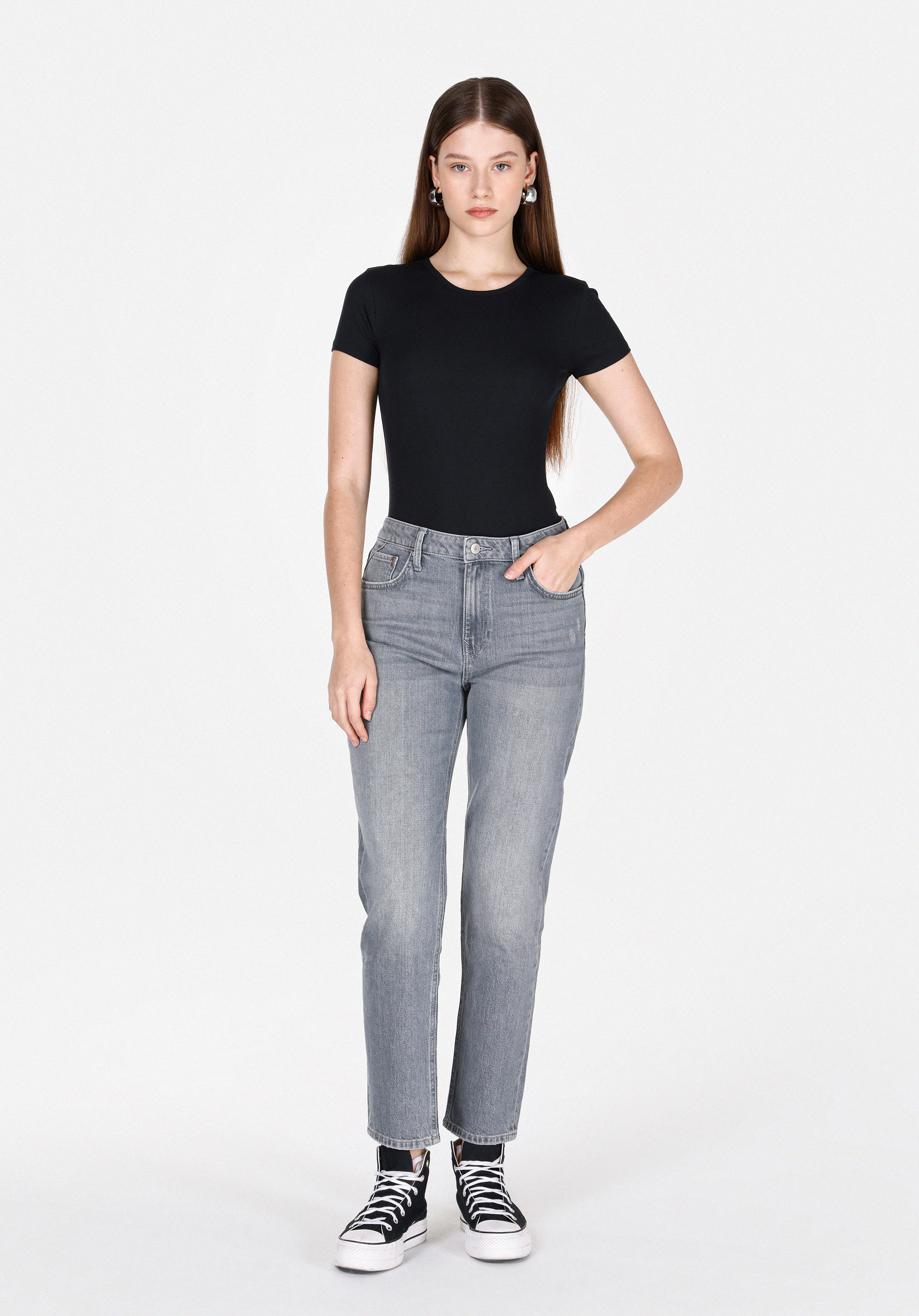 Boyfriend Fit   Kadın Grey Denim Jean Pantolon