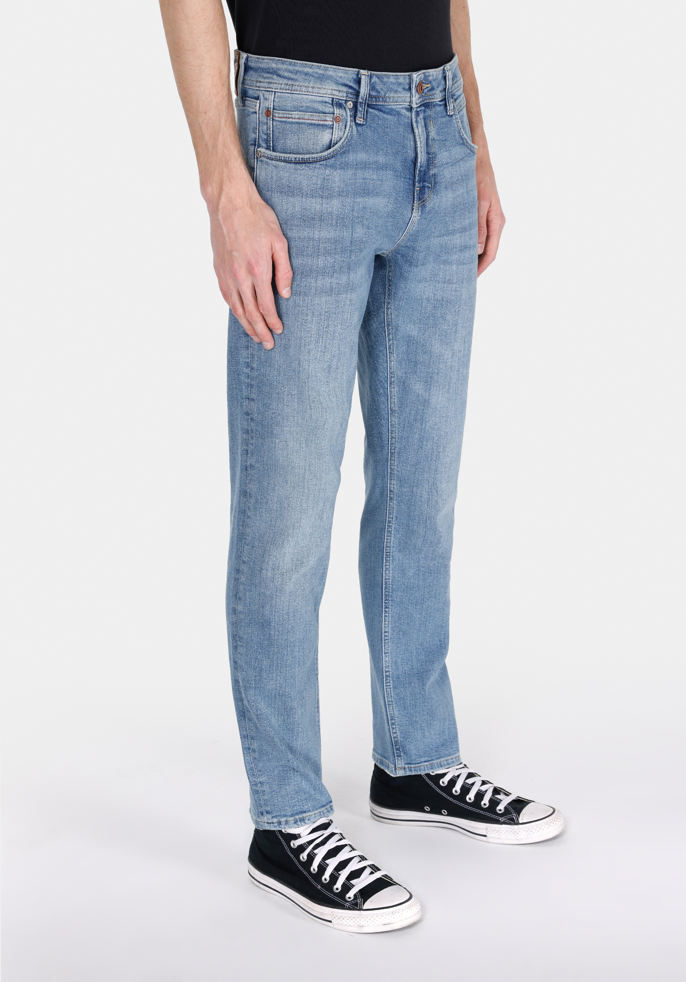 Straight Fit Düşük Bel Düz Paça Erkek Mid İndigo Denim Jean Pantolon