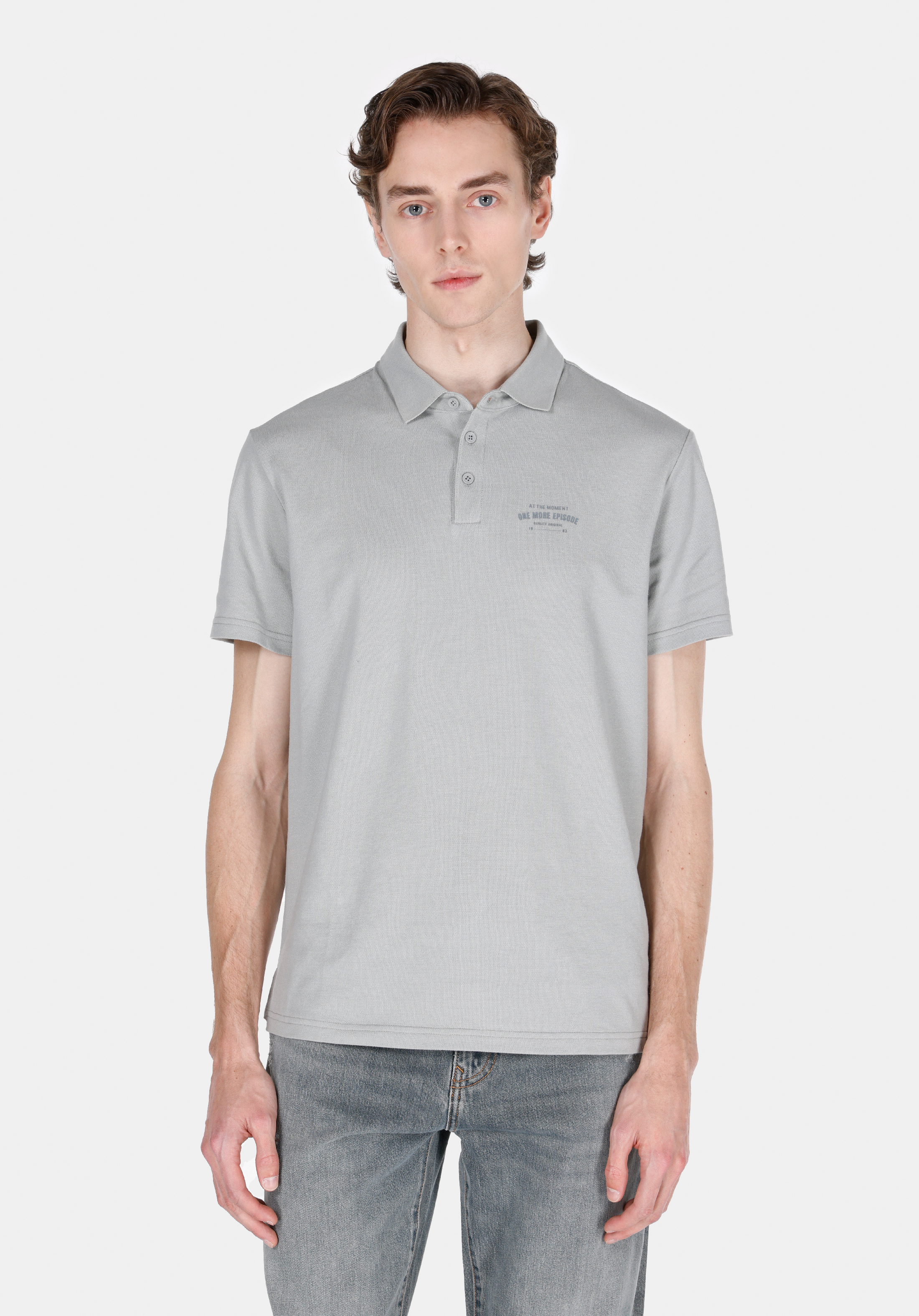 Regular Fit Polo Yaka Düz Erkek Gri Kısa Kol Tişört