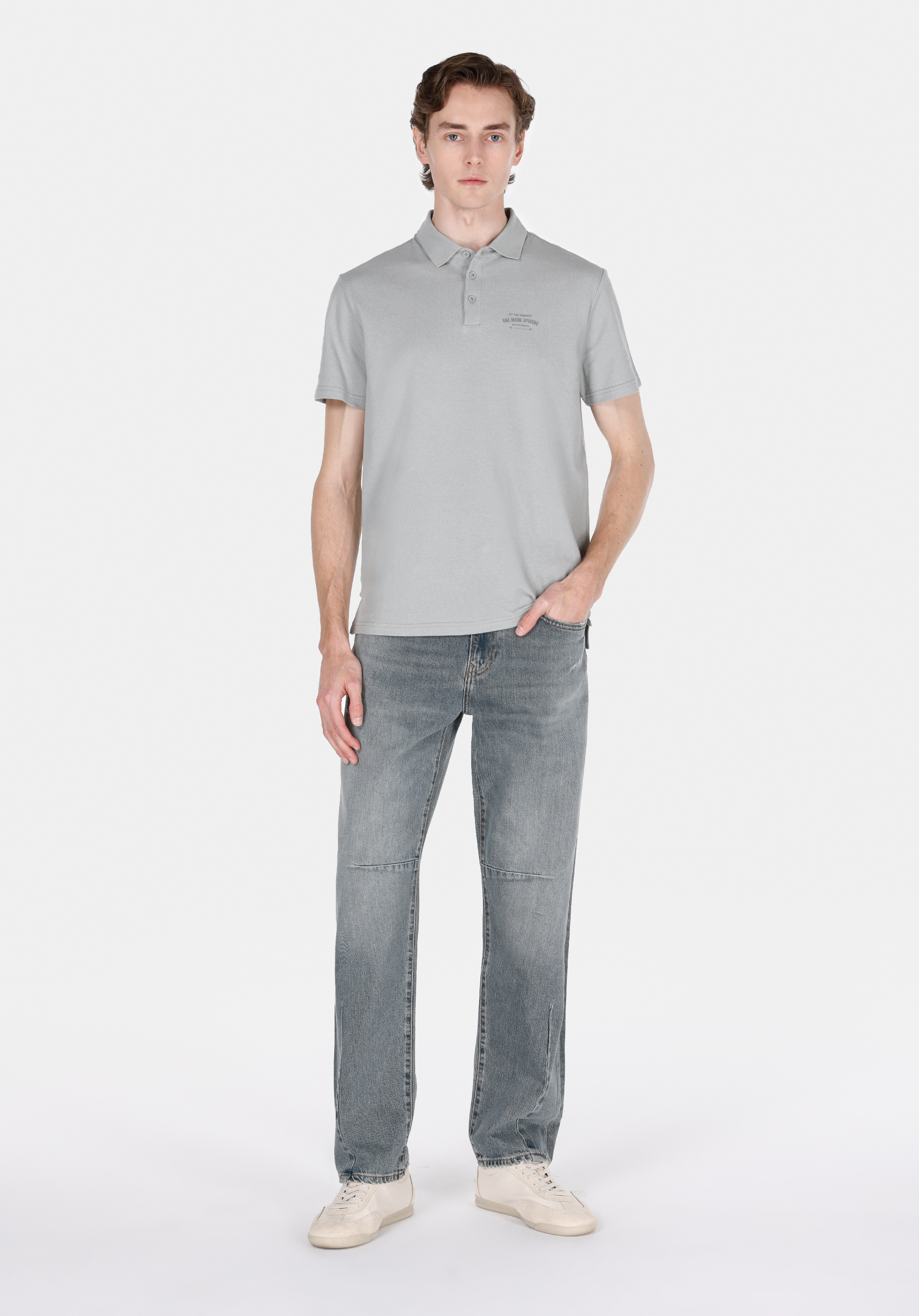 Regular Fit Polo Yaka Düz Erkek Gri Kısa Kol Tişört