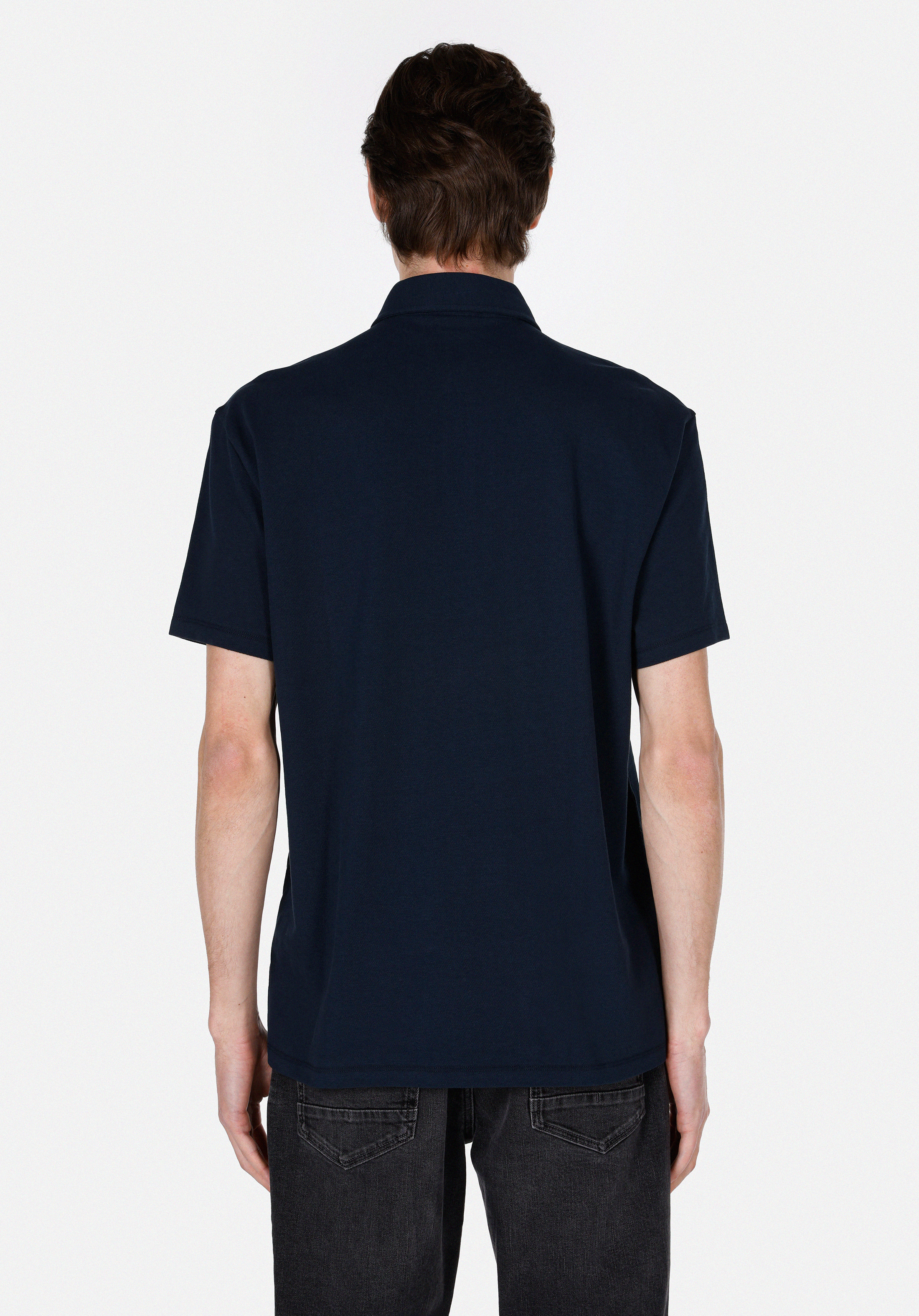 Comfort Fit Polo Yaka Düz Erkek Lacivert Kısa Kol Tişört