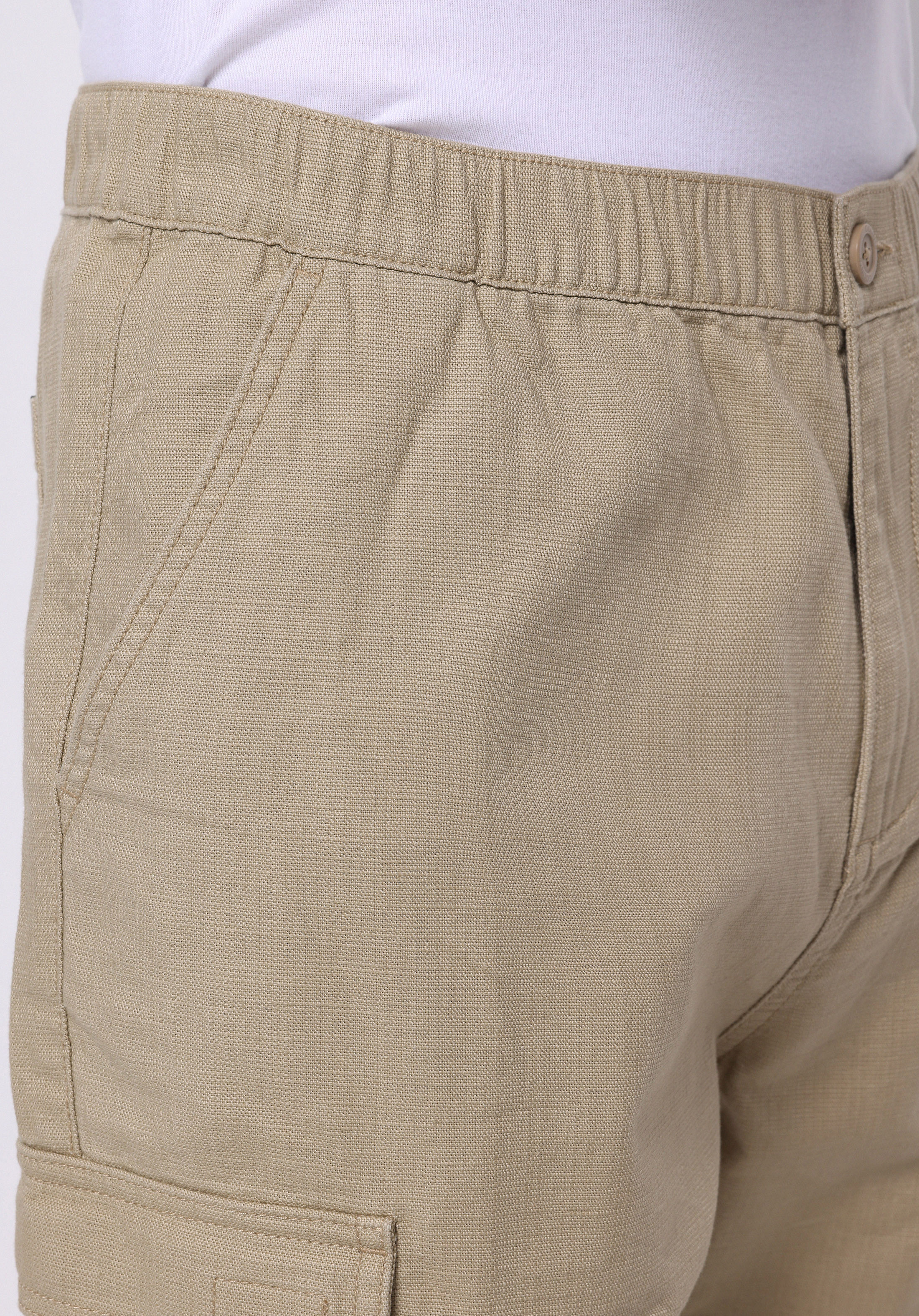 Regular Fit Orta Bel Düz Erkek Bej Şort