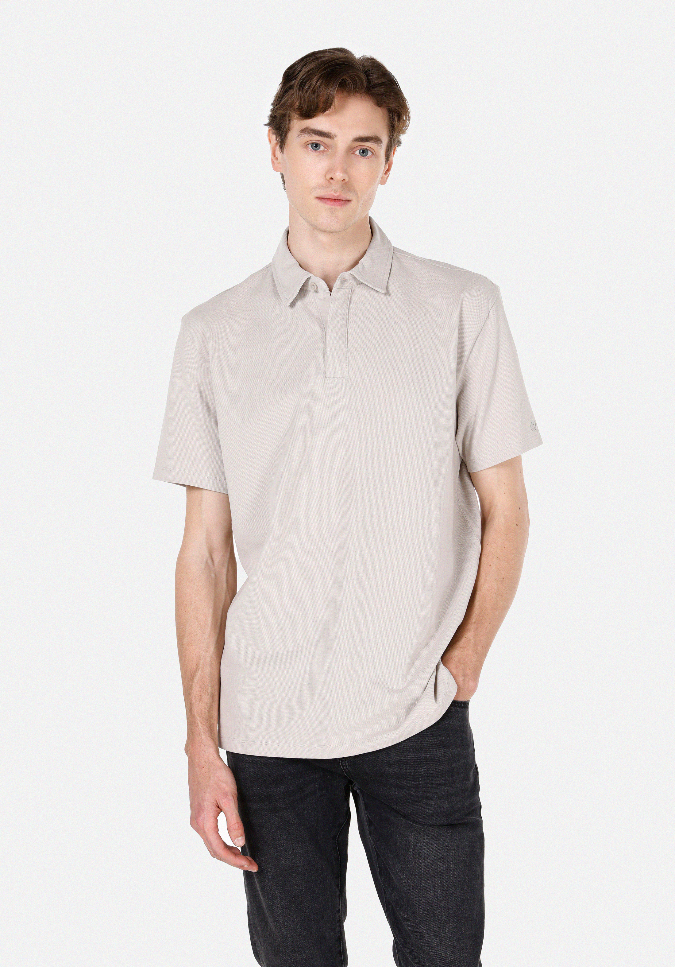 Comfort Fit Polo Yaka Düz Erkek Taş Kısa Kol Tişört