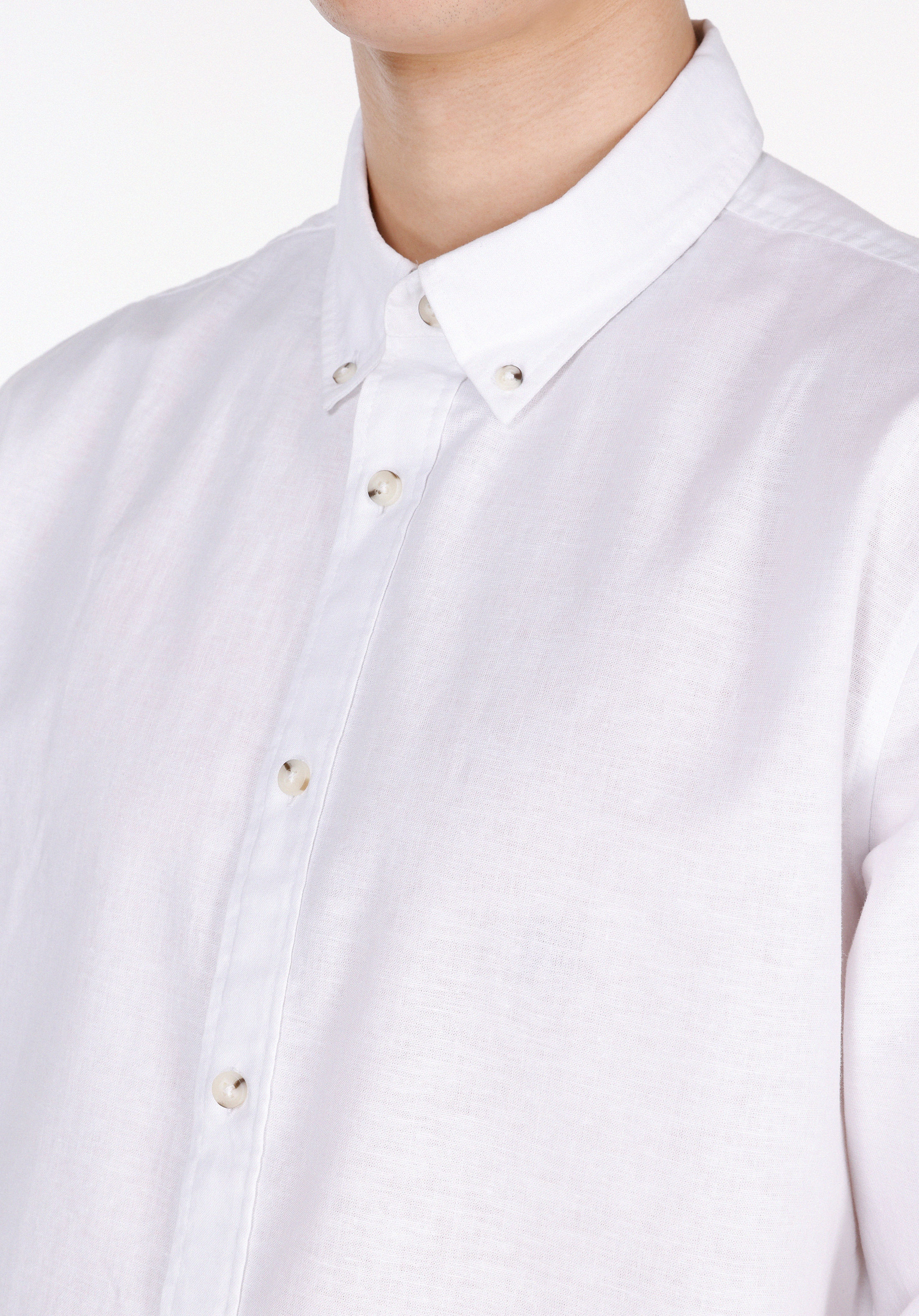 Regular Fit Shirt Neck Düz Erkek Beyaz Uzun Kol Gömlek