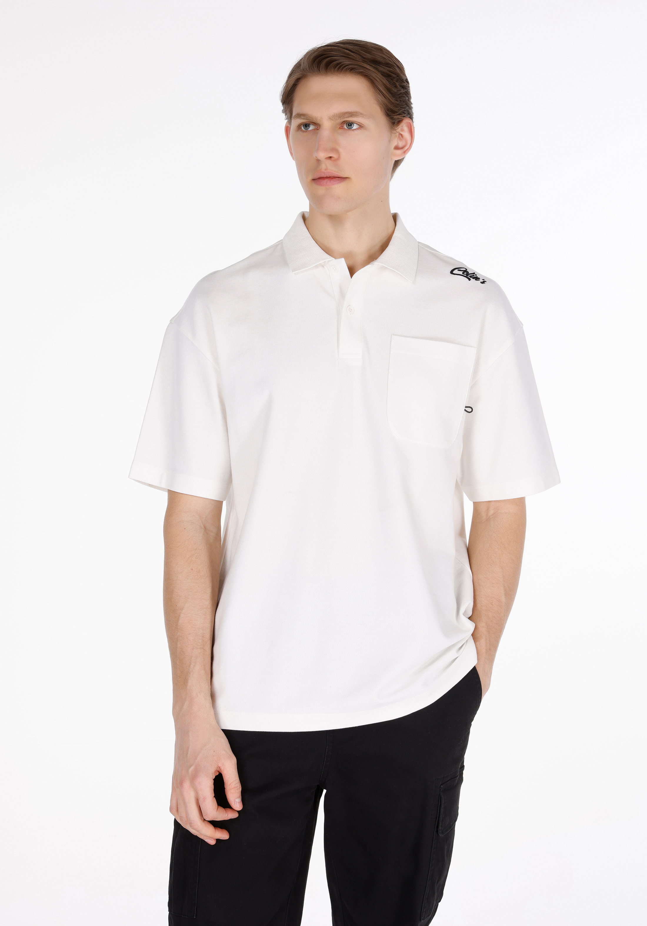 Oversize Fit Polo Yaka Düz Erkek Beyaz Kısa Kol Tişört