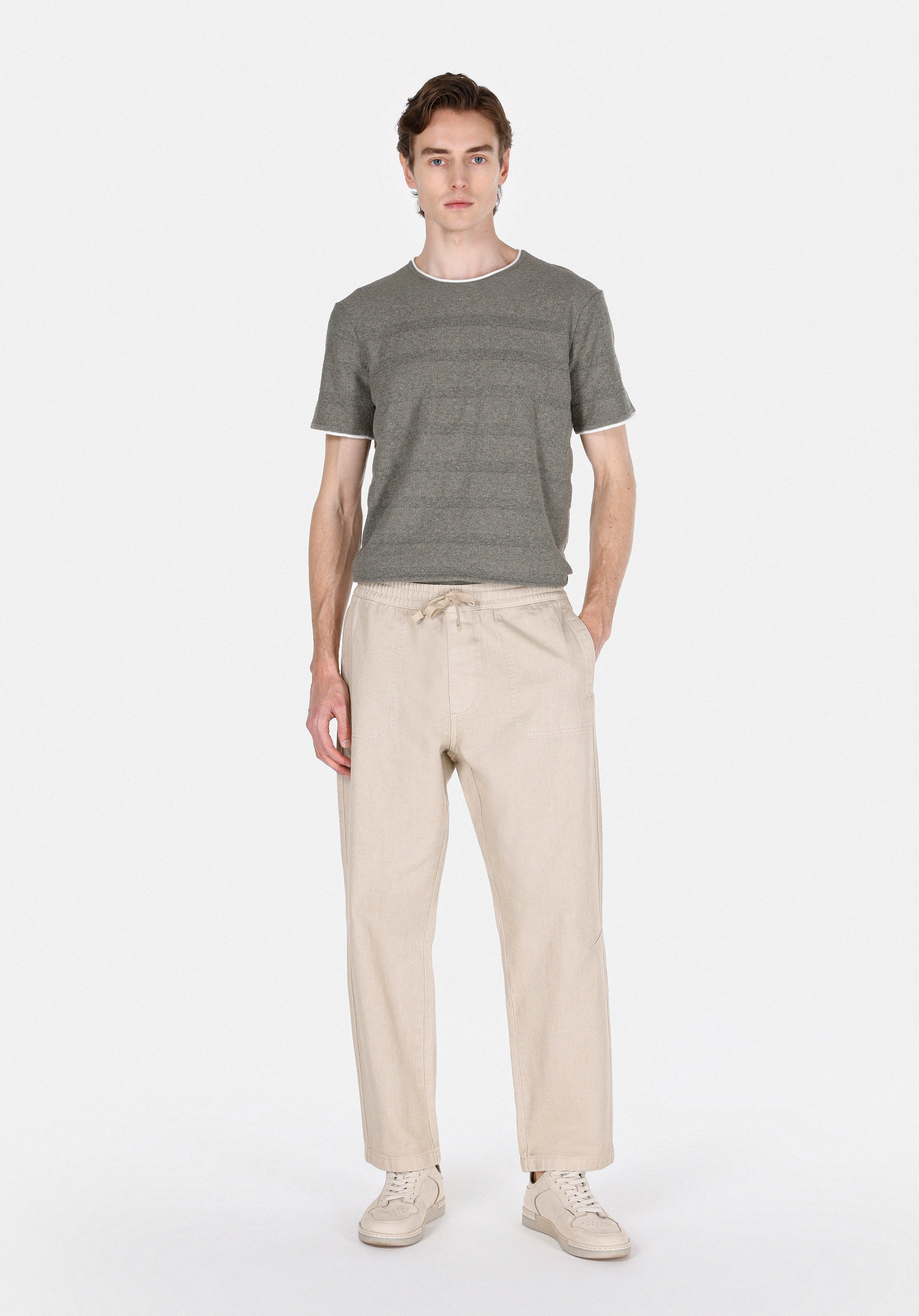 Relax Fit Orta Bel Bol Paça Erkek Bej  Pantolon