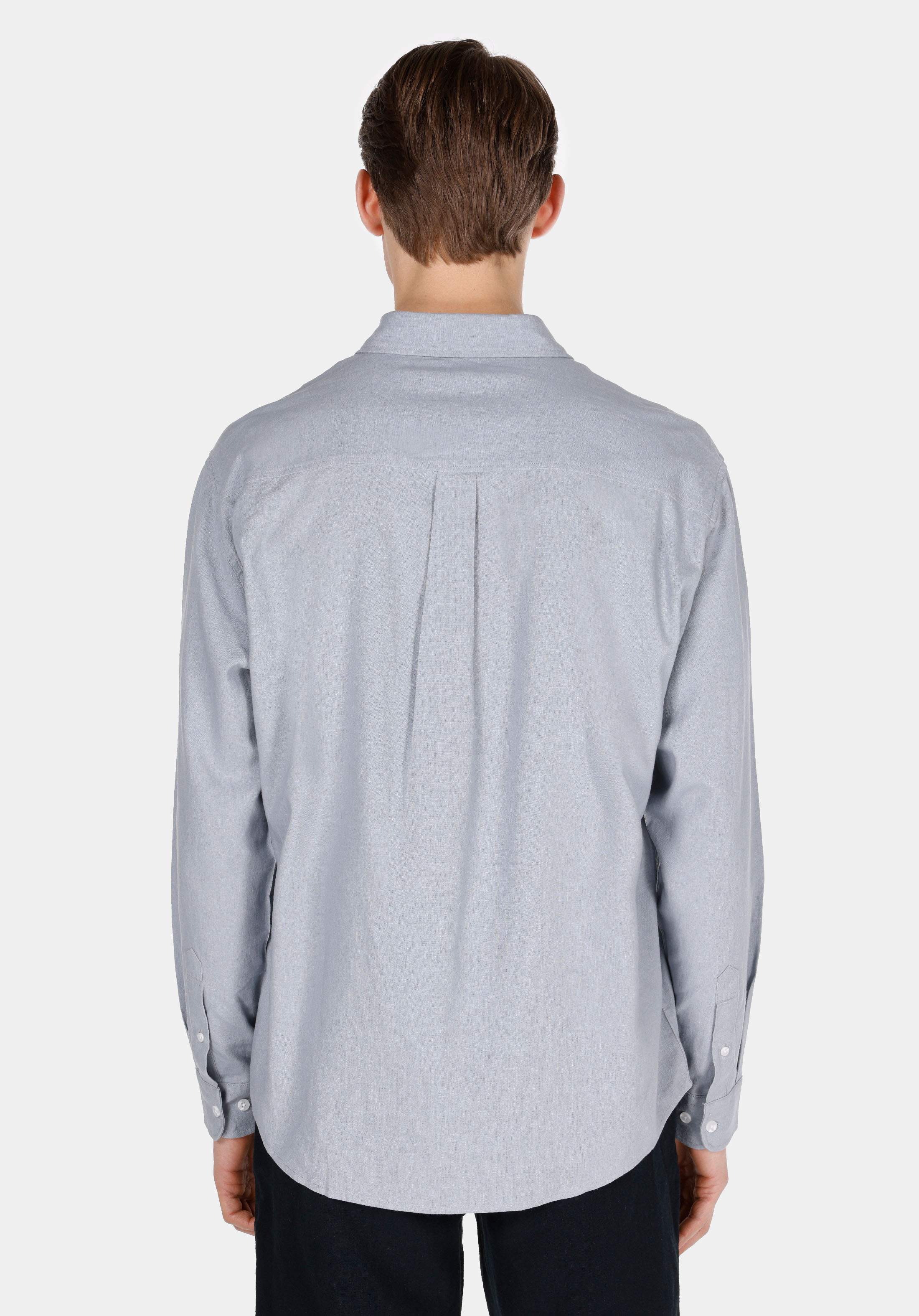 Relax Fit Shirt Neck Düz Erkek Gri Uzun Kol Gömlek