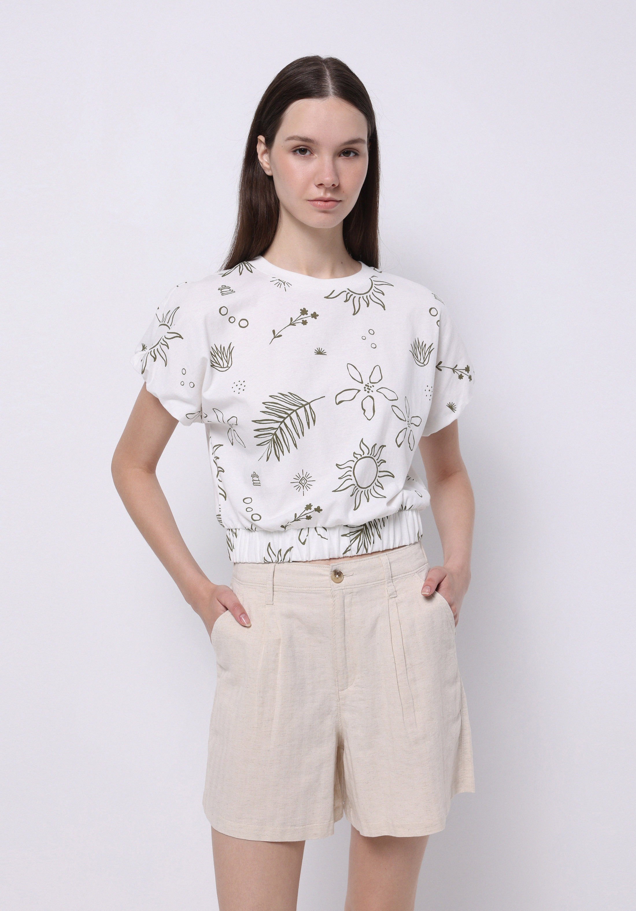 Regular Fit Yuvarlak Yaka Baskılı Kadın Beyaz Kısa Kol Tişört