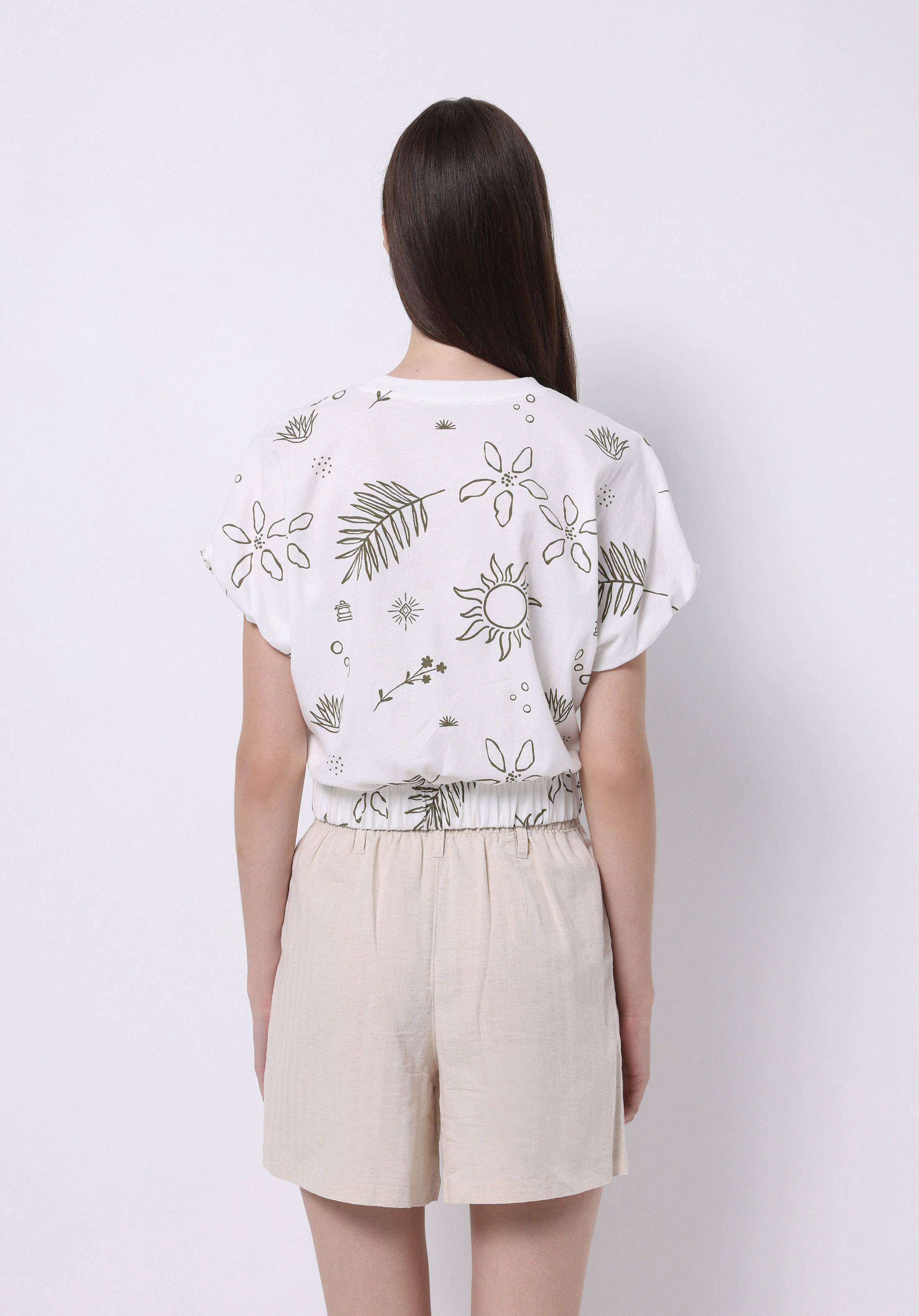 Regular Fit Yuvarlak Yaka Baskılı Kadın Beyaz Kısa Kol Tişört