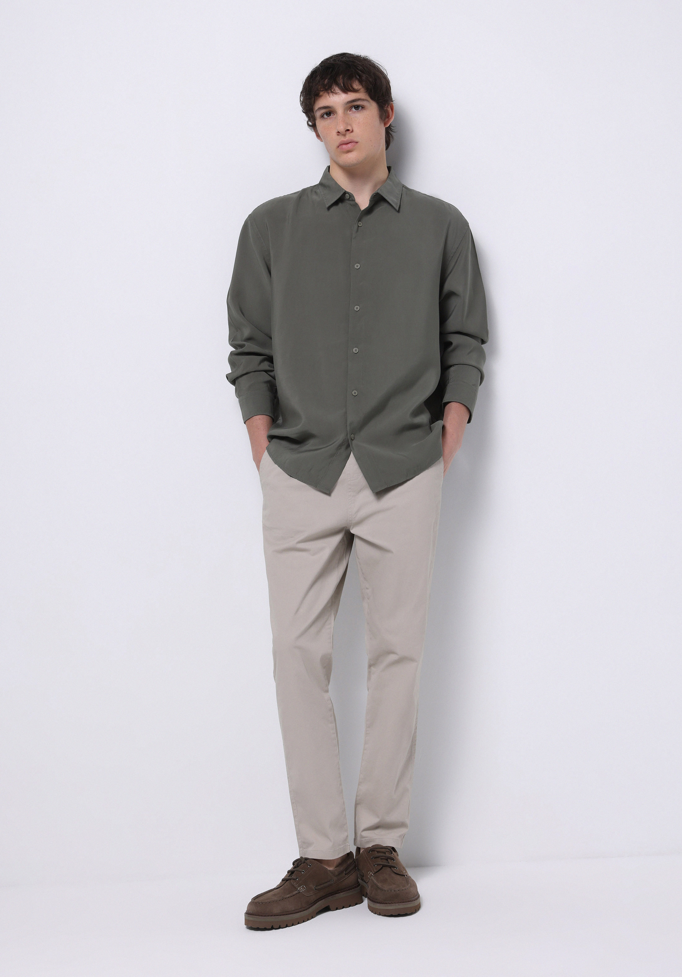 Comfort Fit Orta Bel Uzun Paça Erkek Bej  Pantolon