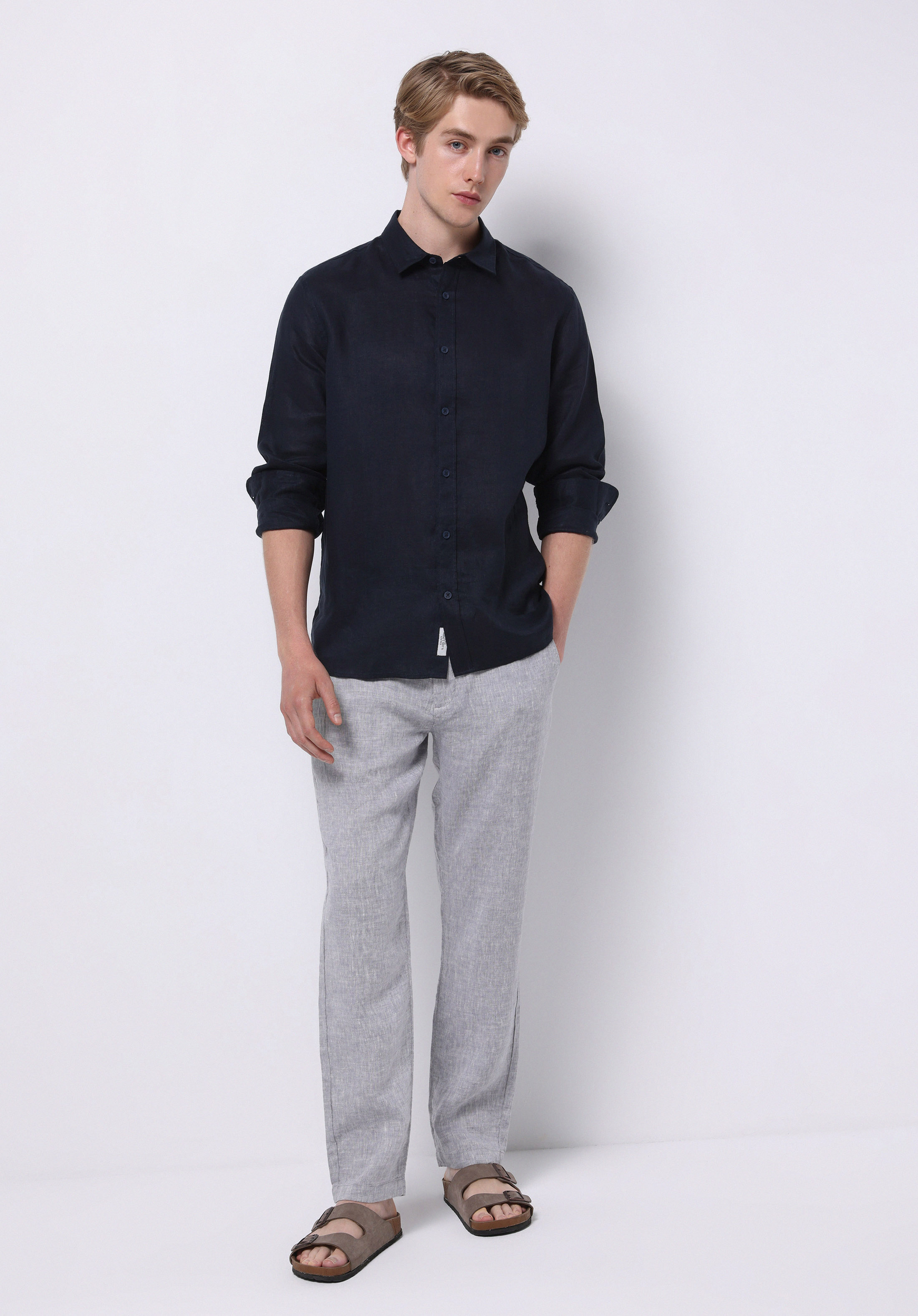 Regular Fit Orta Bel Uzun Paça Erkek Gri  Pantolon