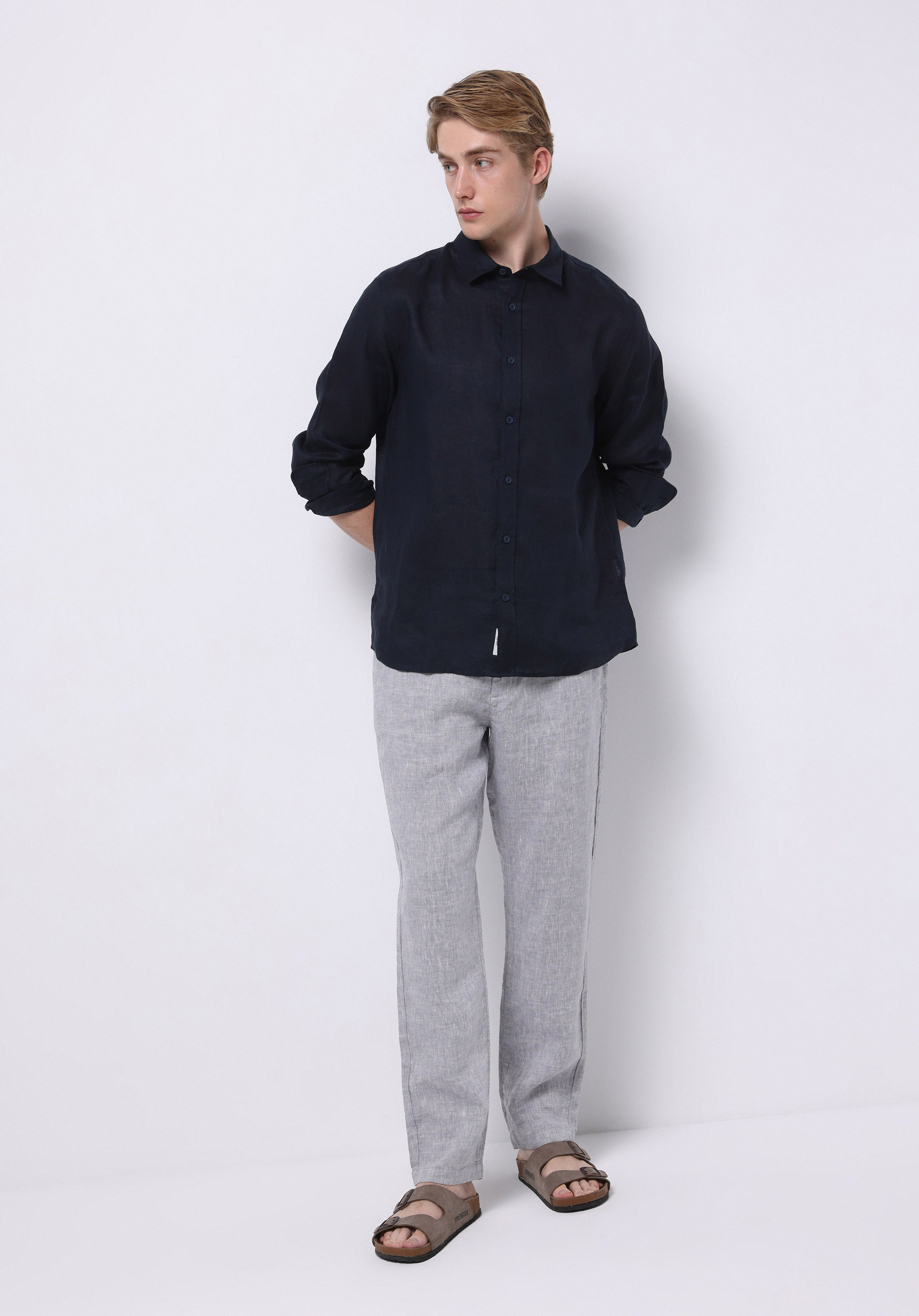 Regular Fit Orta Bel Uzun Paça Erkek Gri  Pantolon