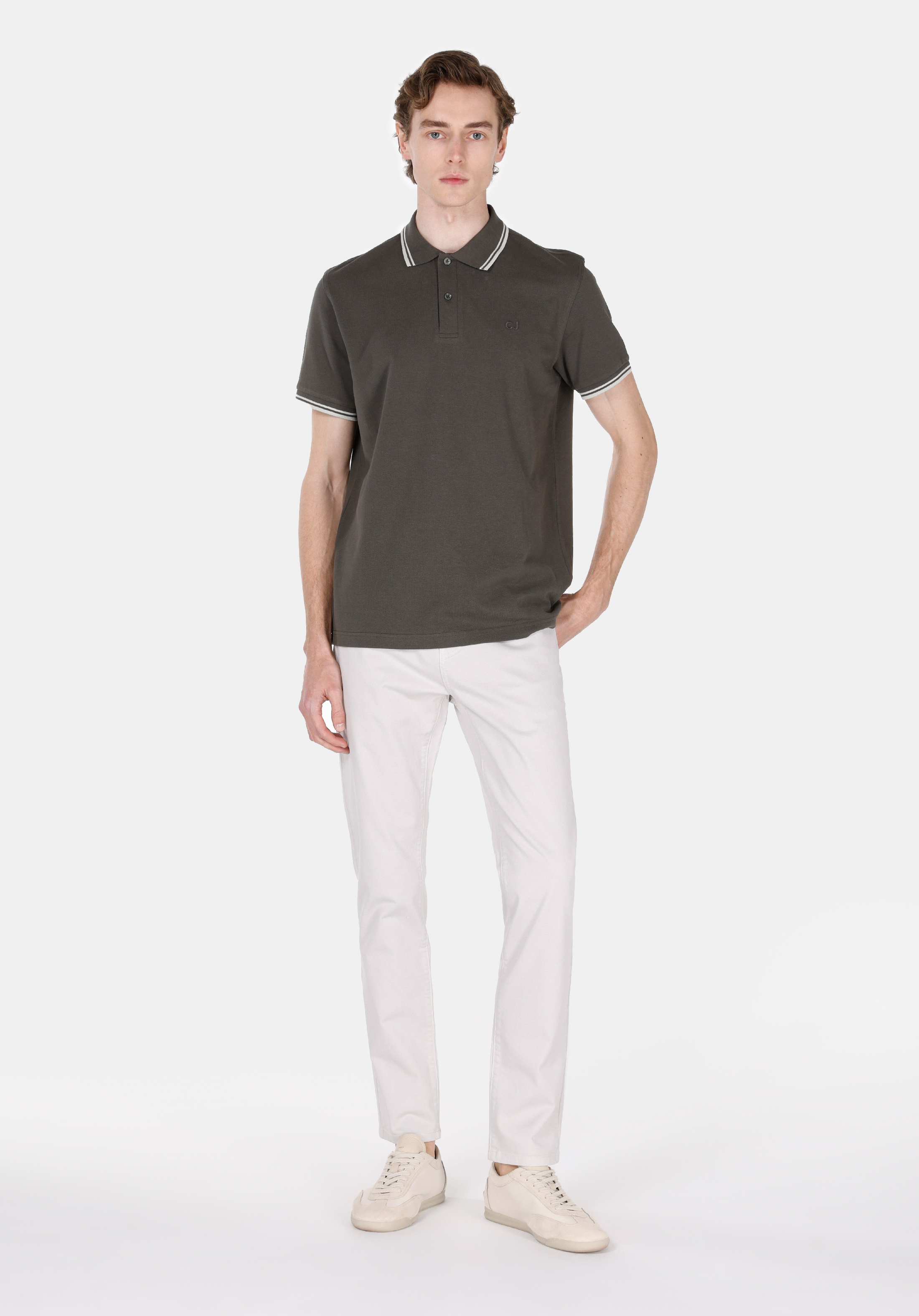 Regular Fit Polo Yaka Düz Erkek Yeşil Kısa Kol Tişört