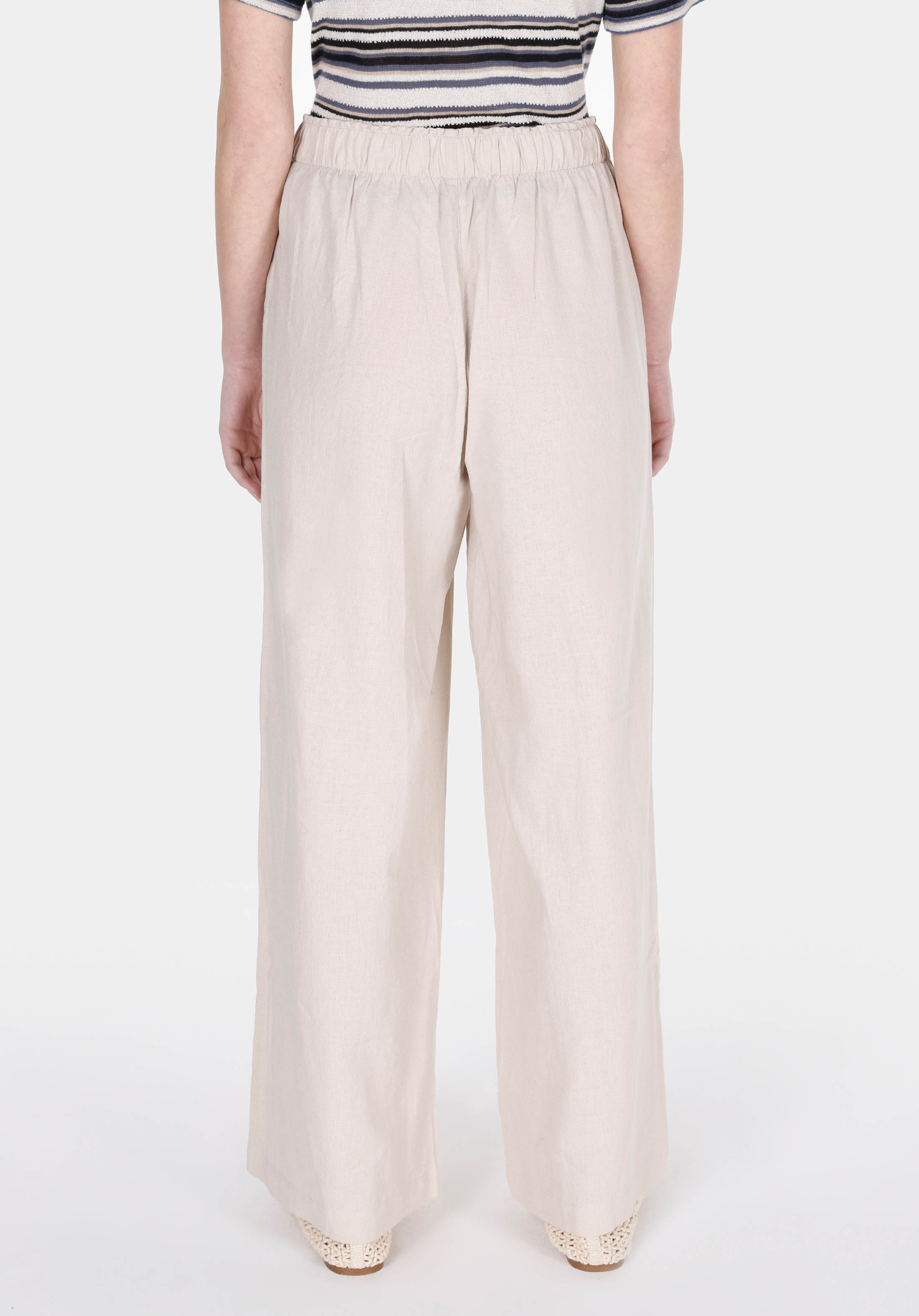 Regular Fit Yüksel Bel Geniş Paça Kadın Bej  Pantolon