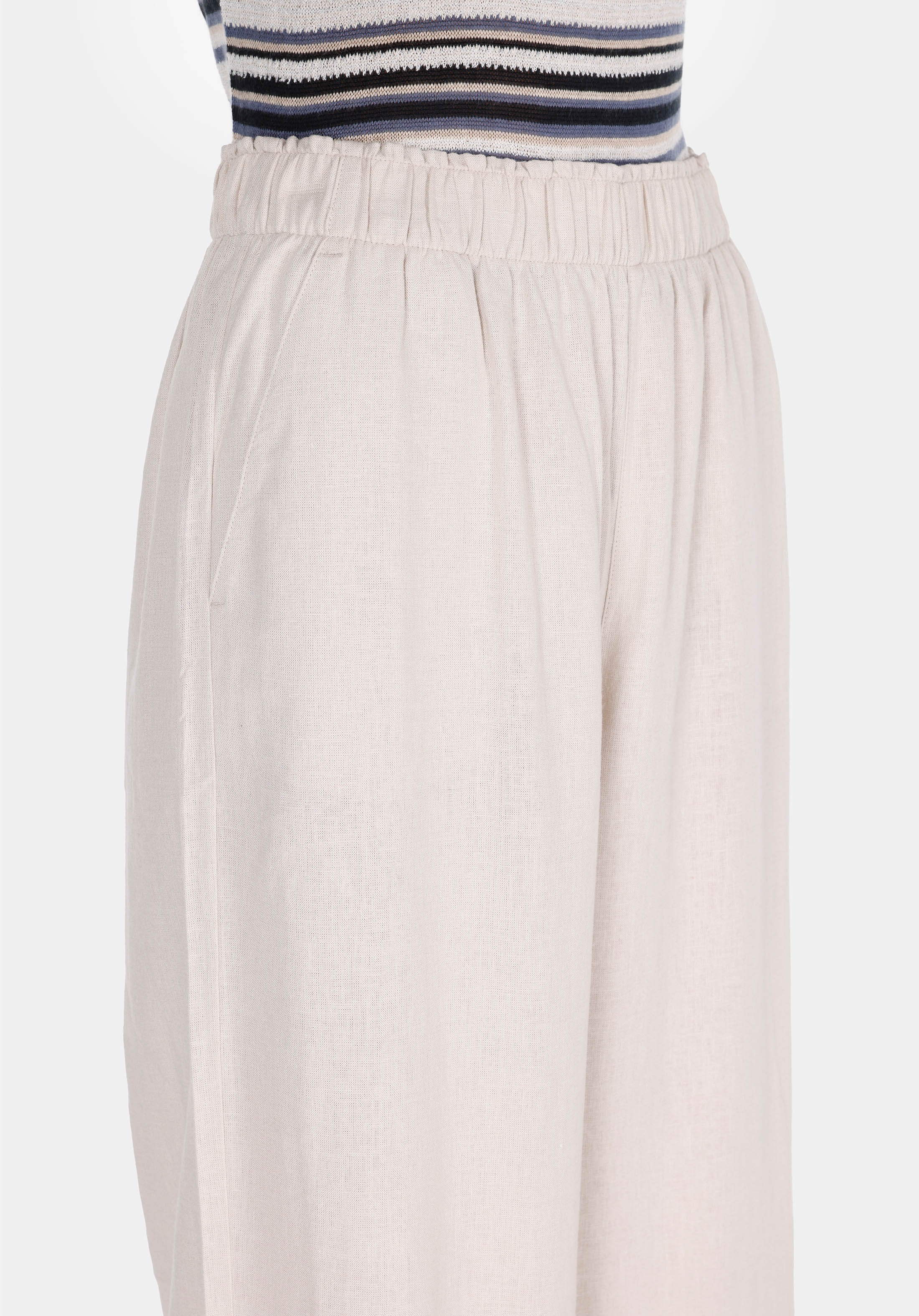 Regular Fit Yüksel Bel Geniş Paça Kadın Bej  Pantolon