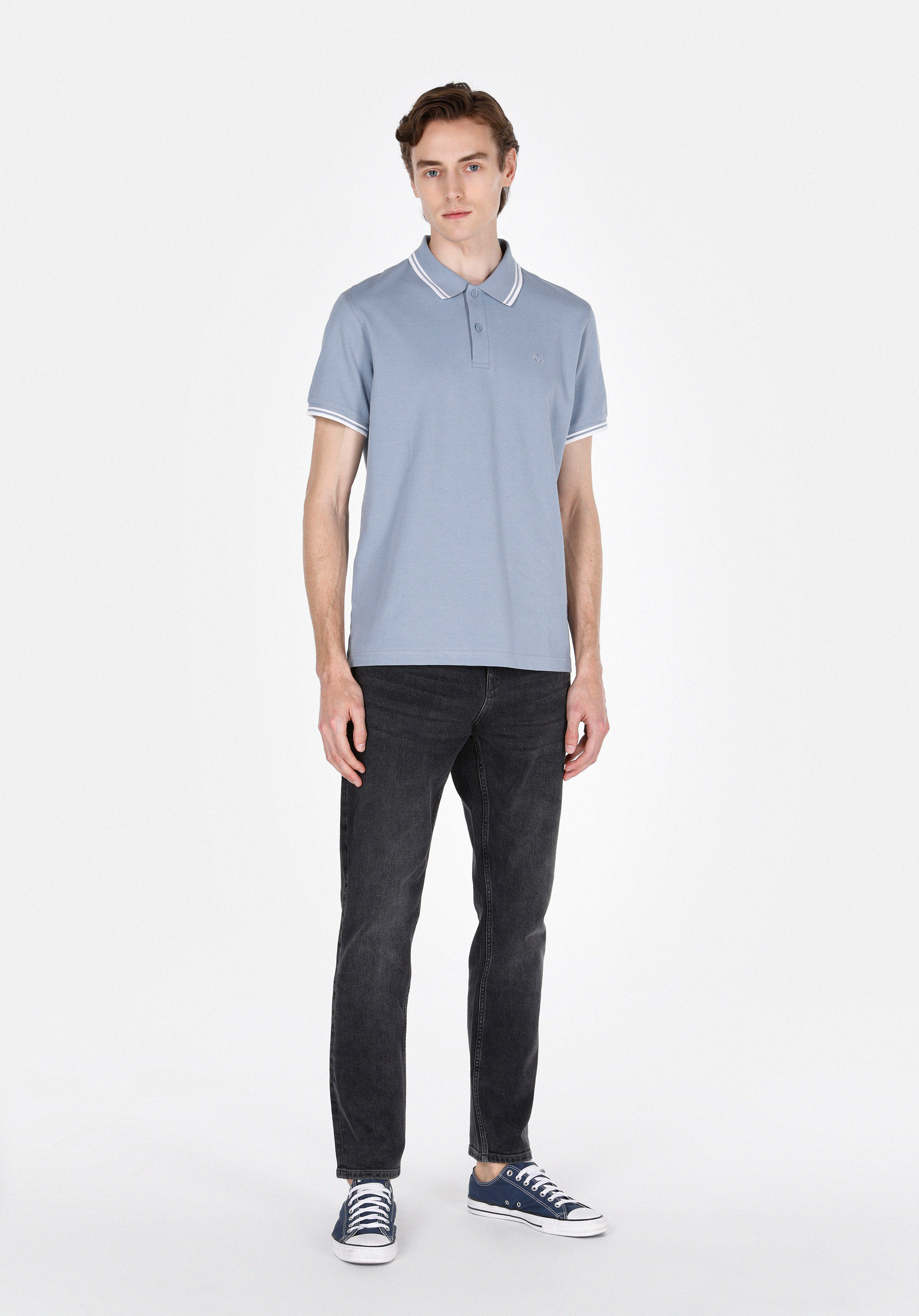 Regular Fit Polo Yaka Düz Erkek Mavi Kısa Kol Tişört