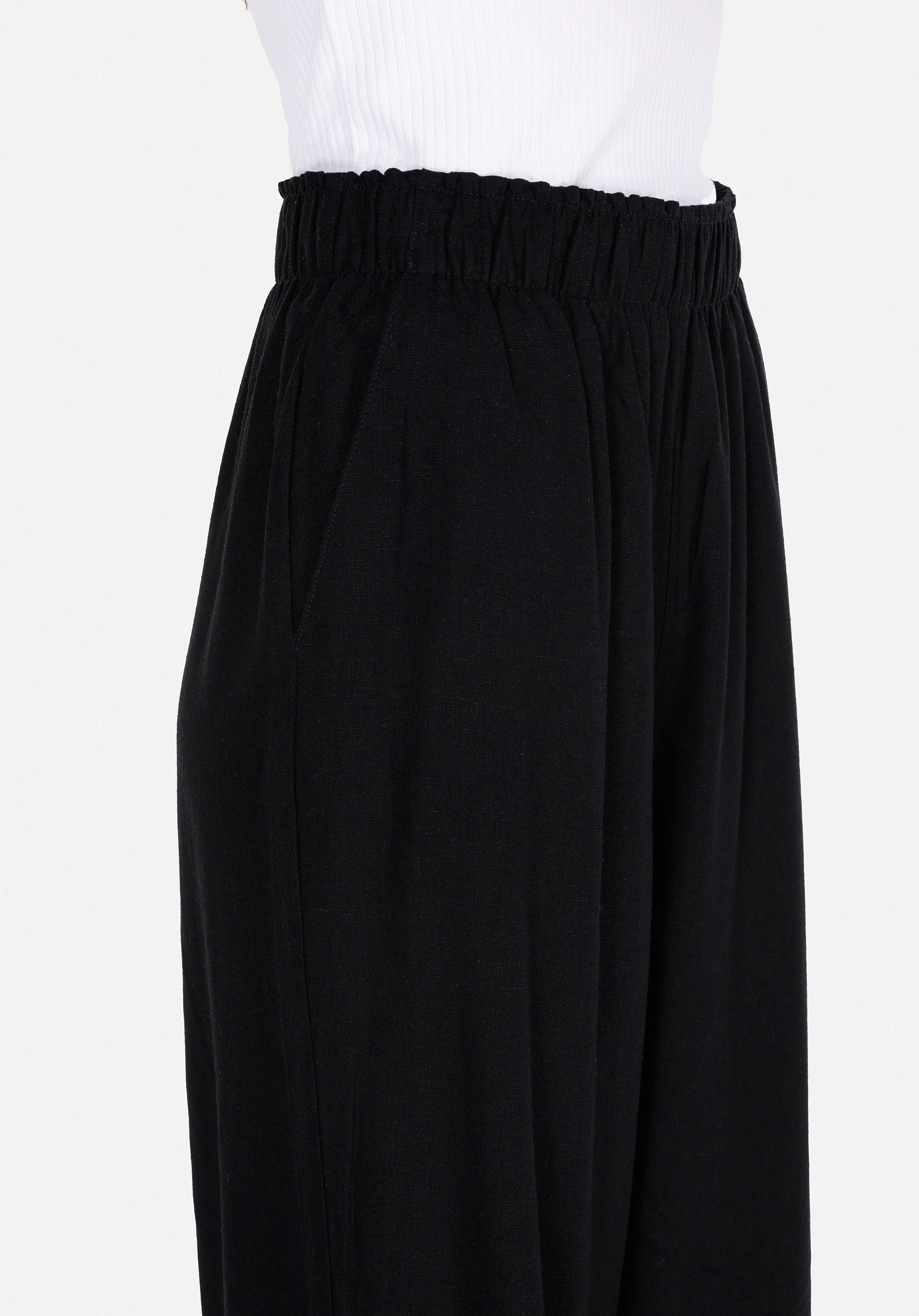 Regular Fit Yüksel Bel Geniş Paça Kadın Siyah  Pantolon