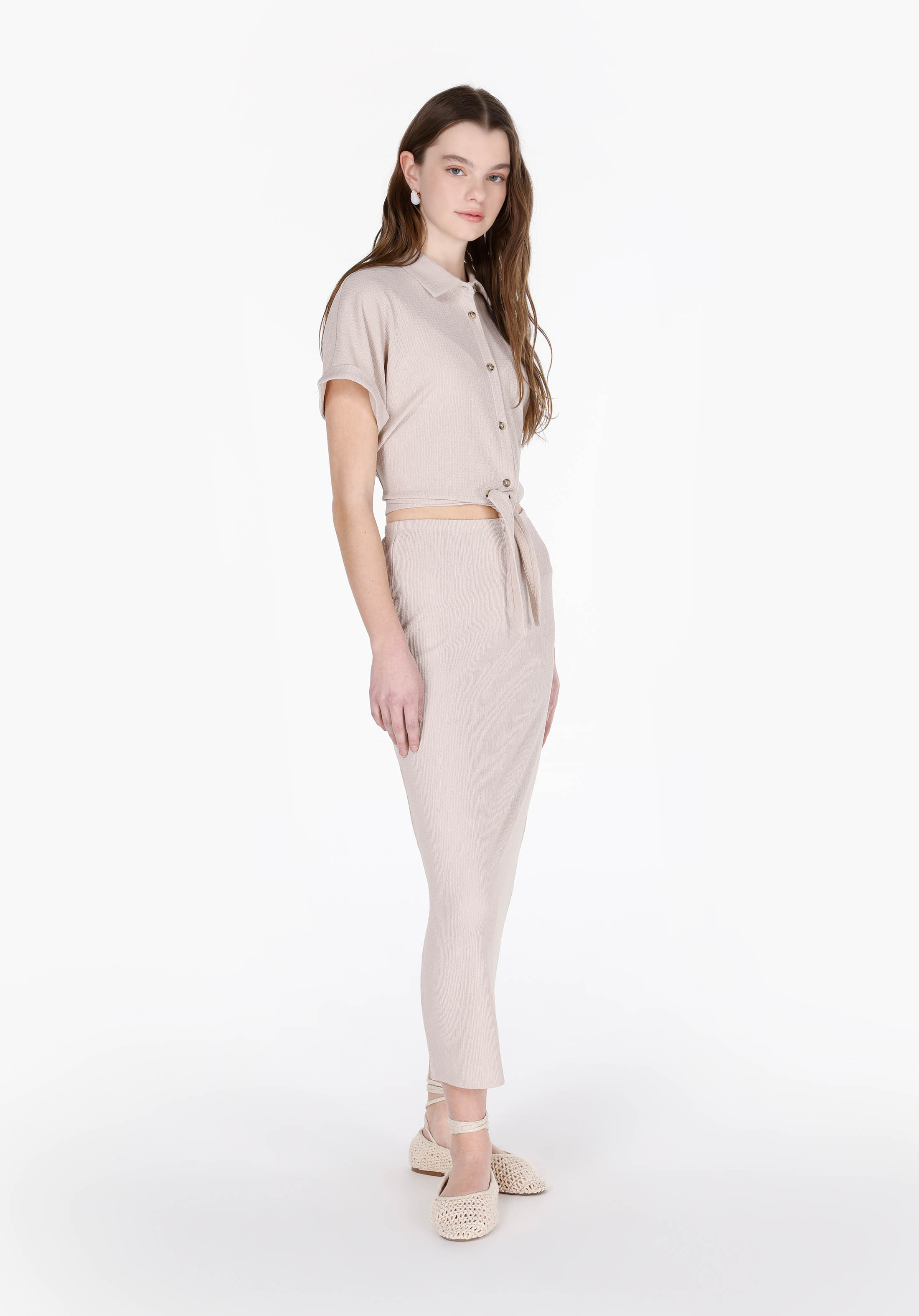 Slim Fit Düz  Kadın Bej Etek