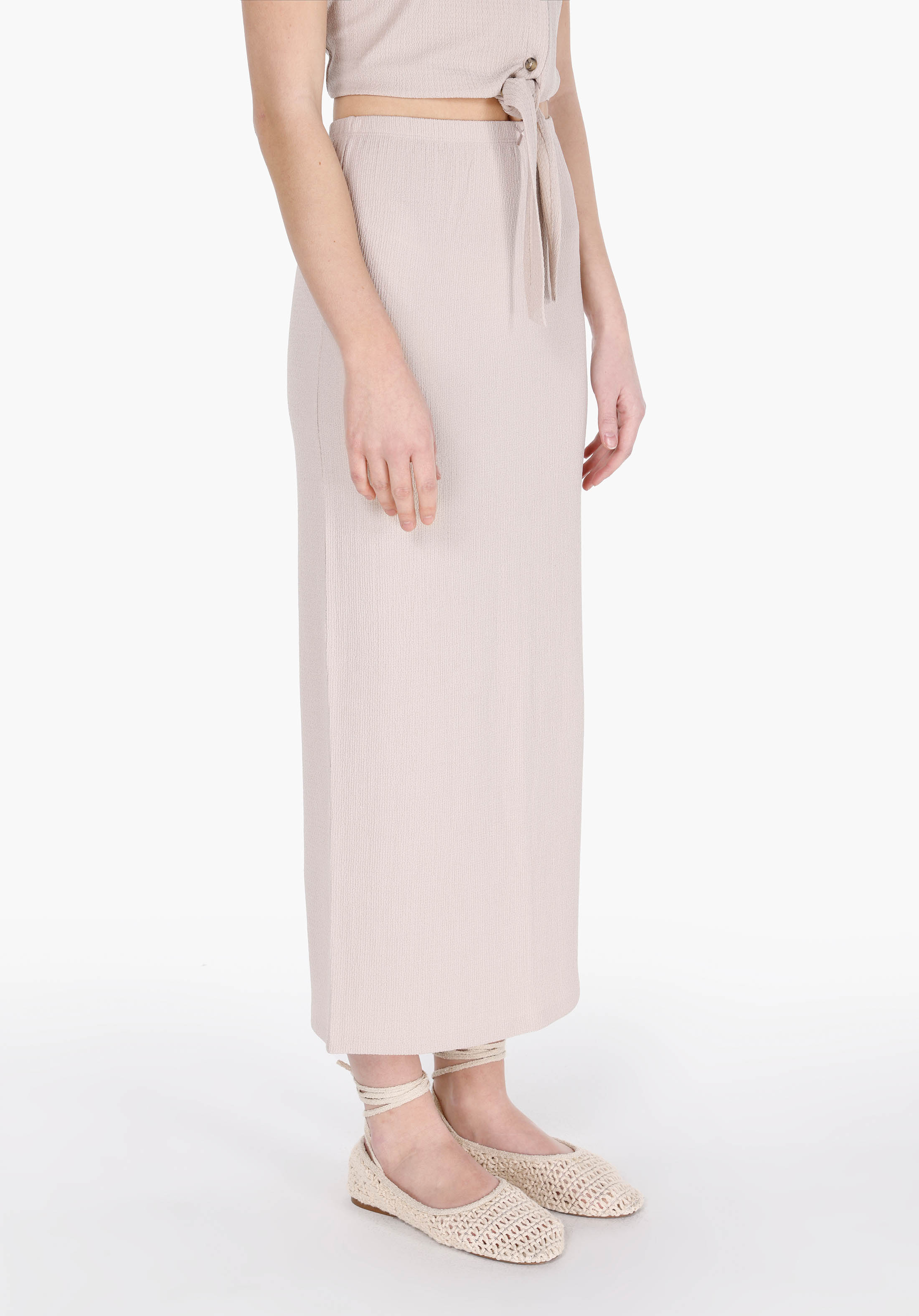 Slim Fit Düz  Kadın Bej Etek