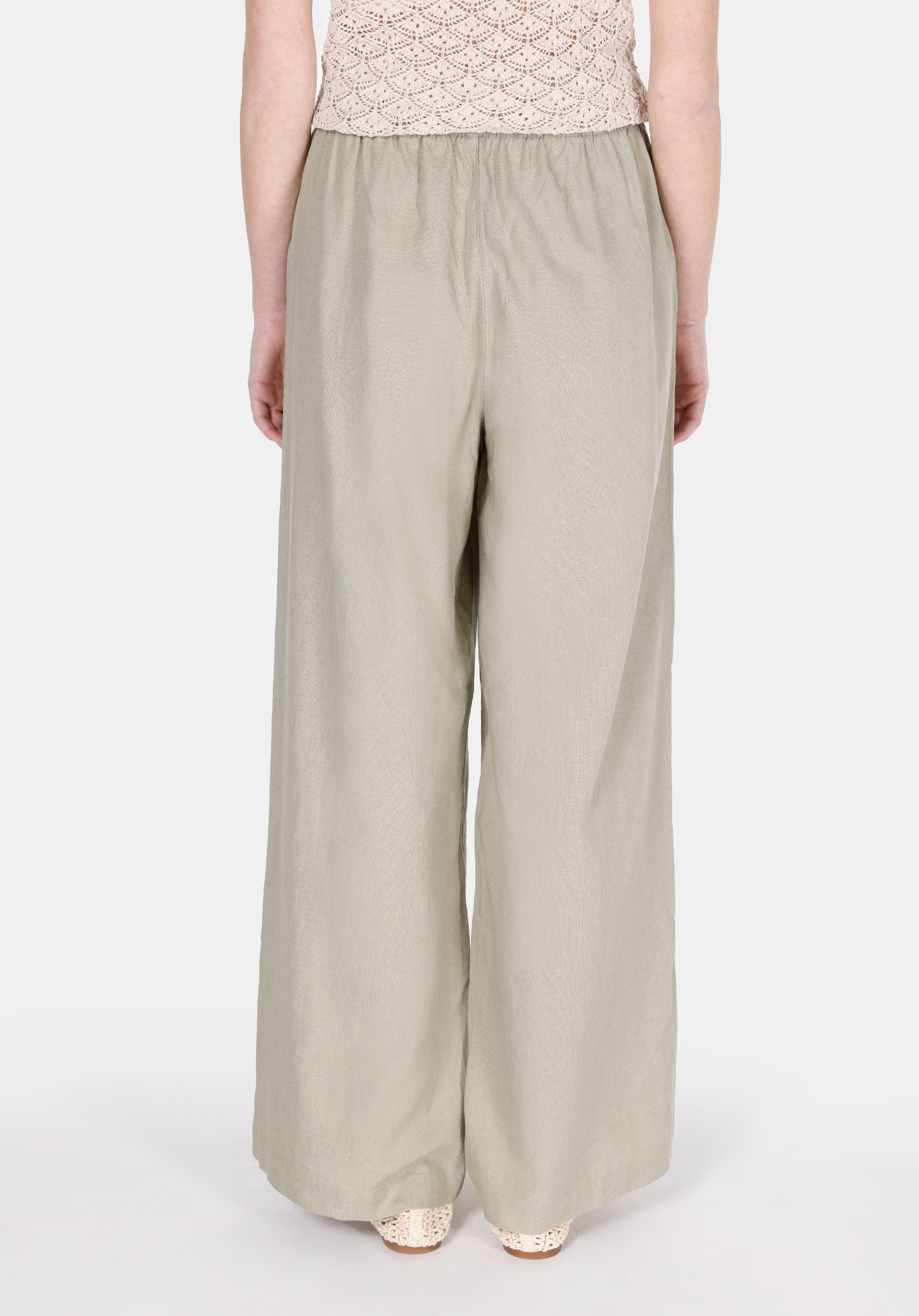 Regular Fit Yüksel Bel Geniş Paça Kadın Yeşil  Pantolon