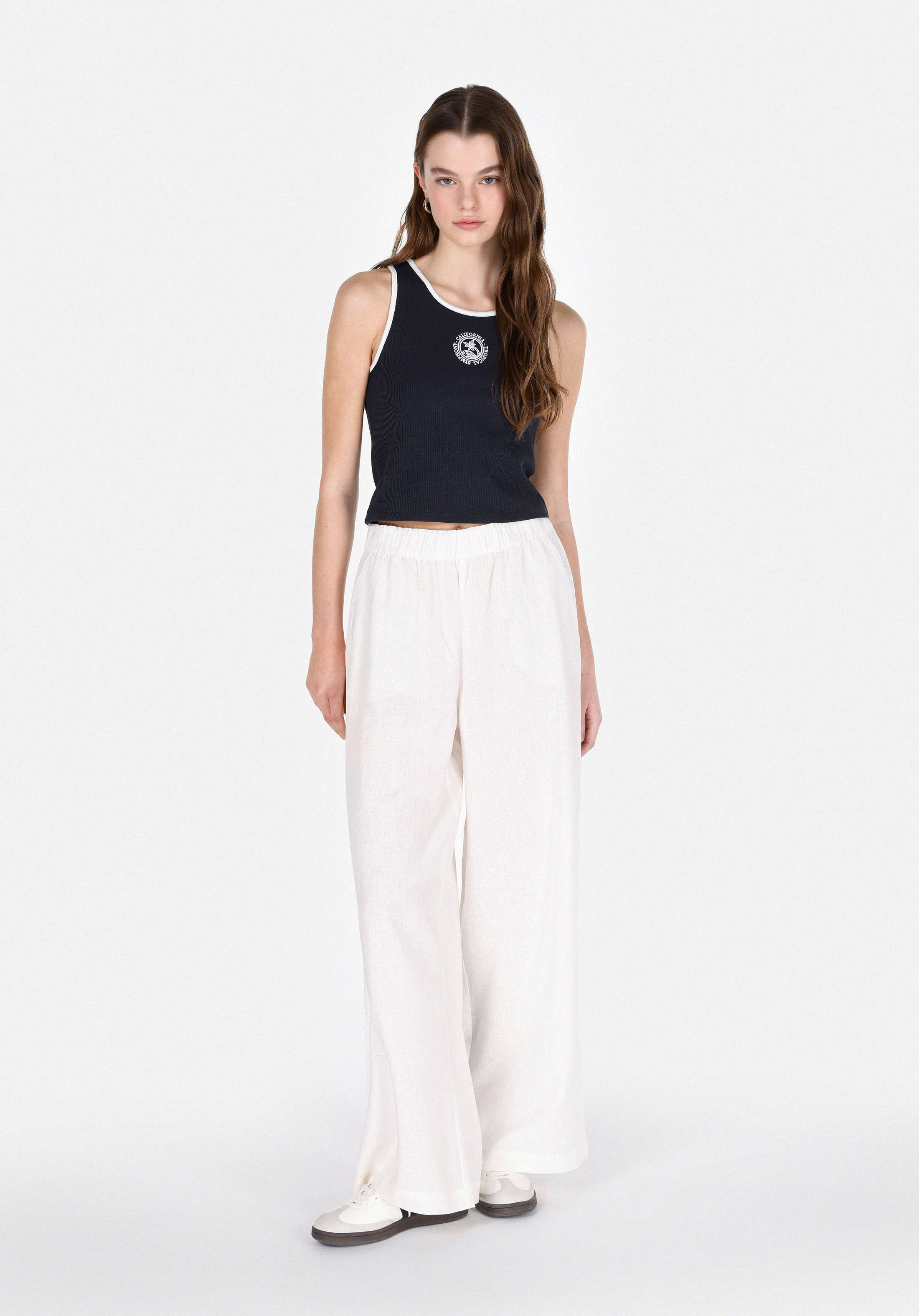 Regular Fit Yüksel Bel Geniş Paça Kadın Beyaz  Pantolon