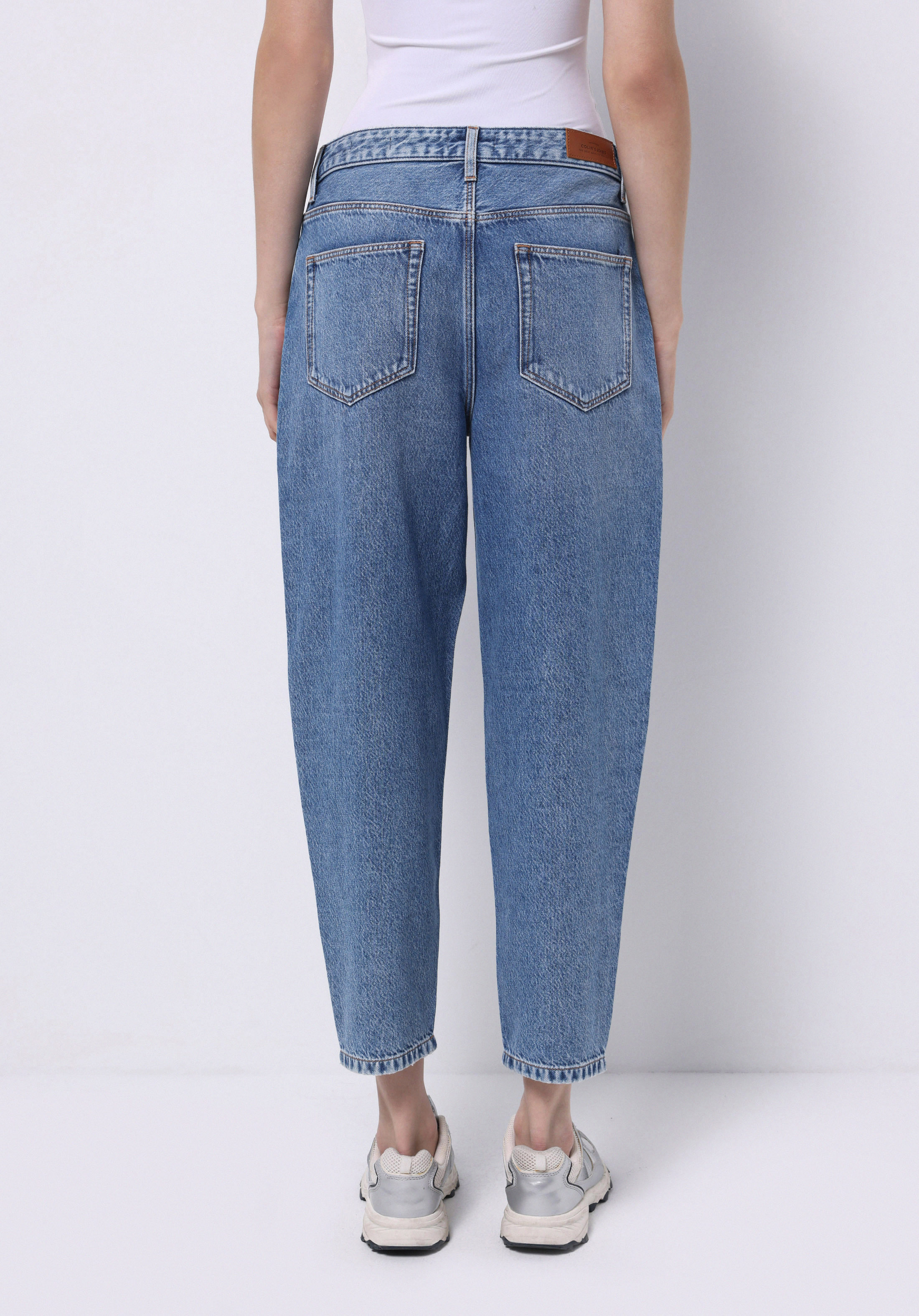 Barrel Fit Orta Bel Daralan Paça Kadın Mid İndigo Denim Jean Pantolon